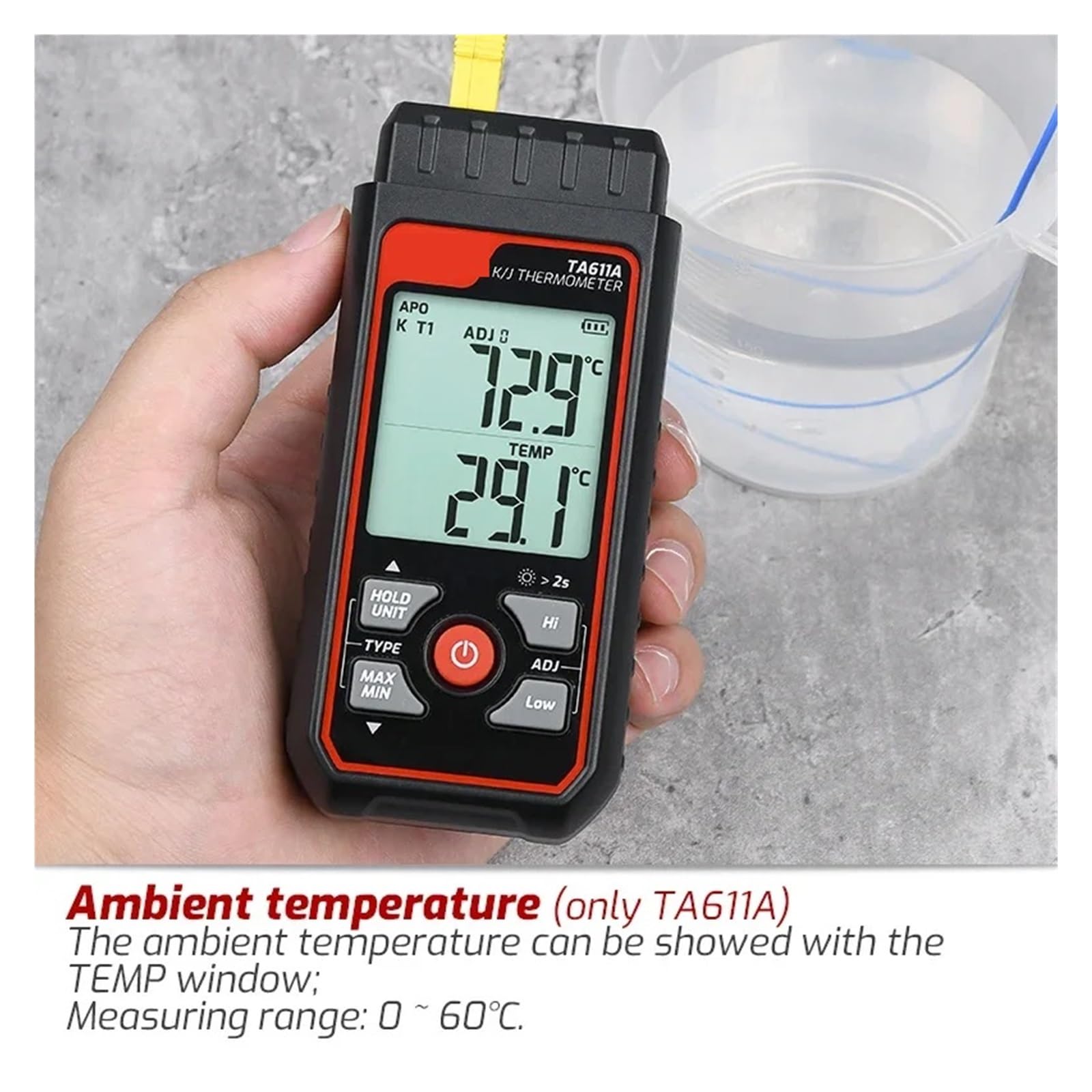 Miernik Wilgotności, TA611A TA611B Cyfrowy termometr termoparowy Termometr K/J, tester temperatury kontaktowej Wyświetlacz LCD Pomiar C/F(TA611B)