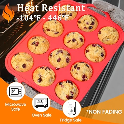 Vista 40 de Molde de silicona para magdalenas, mini molde para magdalenas, 12 tazas regulares y mini 24 tazas de lata para magdalenas, juego de 2 para hornear
