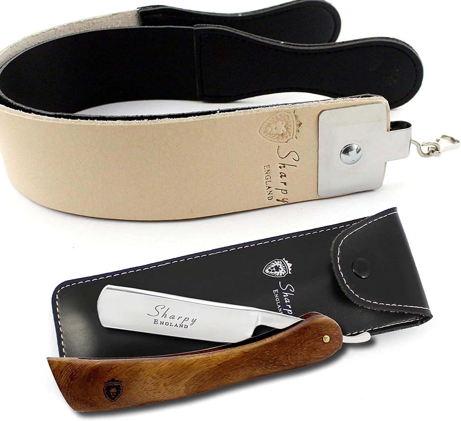 Vintage Old Fashion Barber Style Cut Throat Razor With Sharping Pure Leather Strop & Pouch Set For All Kind of Deep Shave. Perfect Shaving Kit For Real Men.