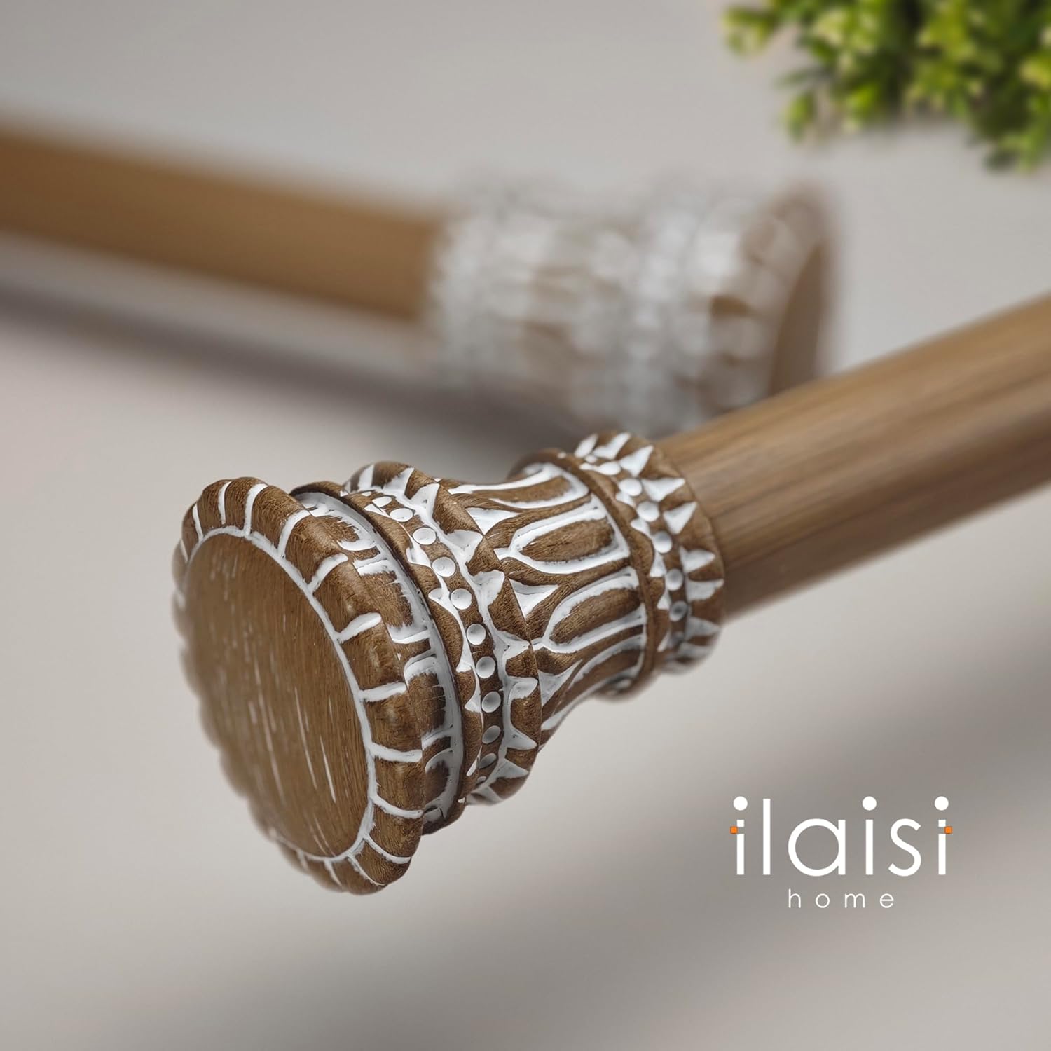 1-1/8 Inch Diameter Curtain Rods with Carved Capital Finial, 36-72'' Telescoping Faux Wood Style Single Curtain Rods for window width 24-68 inch, 1 pack