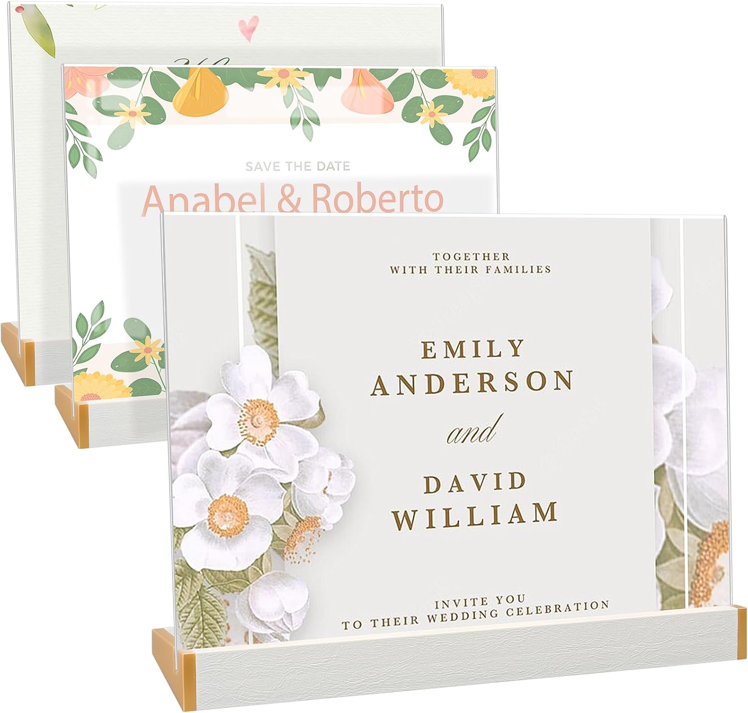 3 Pack Acrylic Sign Holder 8.5X11 for Wedding Anniversary Party, Horizontal White Tabletop Sign Display for Business Restaurant/Hotel/Office Meeting Events Information Holder