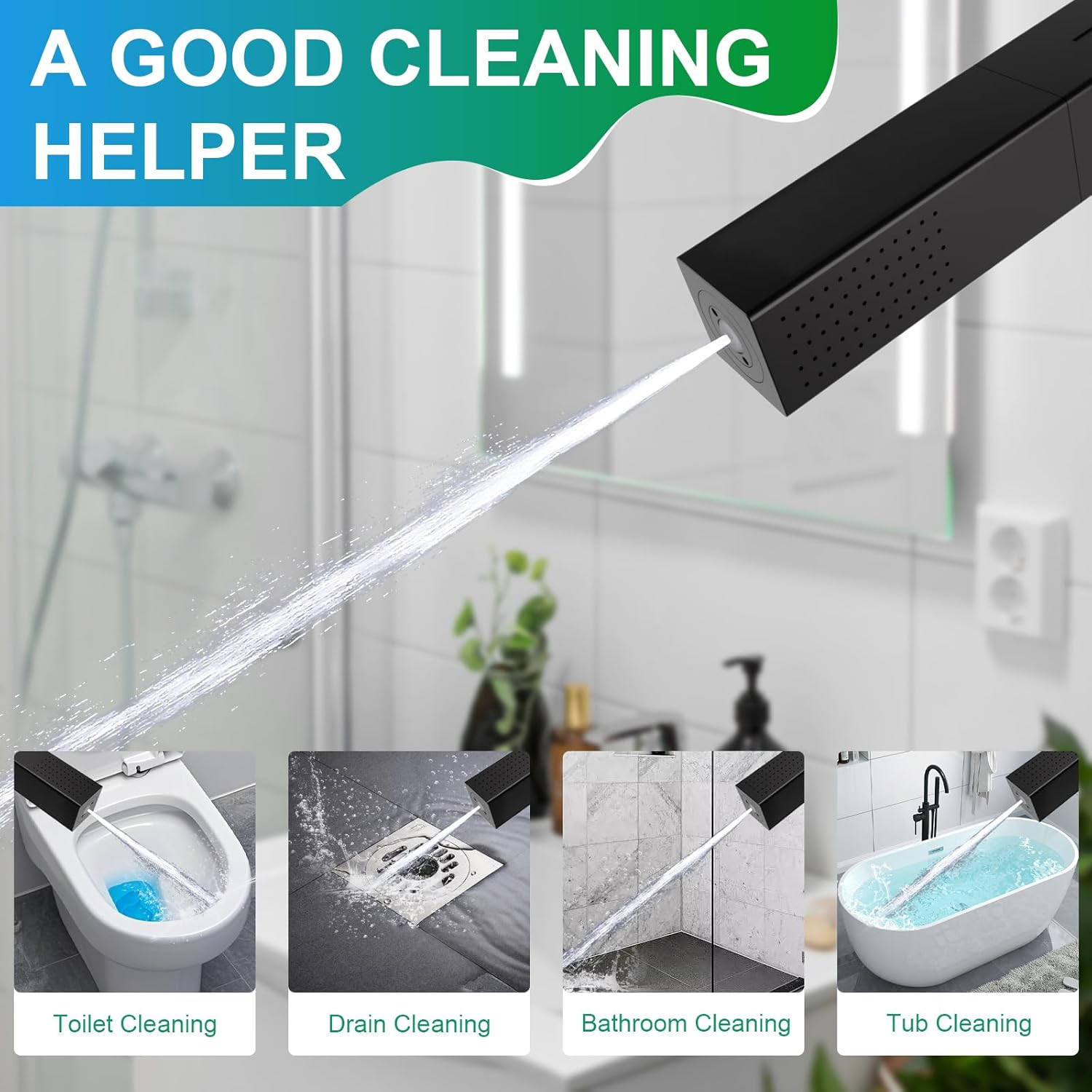 Hand Held Shower Wand with Hose Matte Black, 2 Function (Rain+Power Jet) All Metal Heavy-duty Brass Handheld Shower Head with 59" Stainless Steel Hose Set