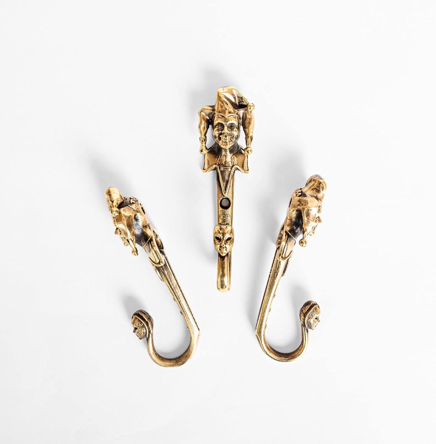 Jester Brass Wall Hook – Handmade Solid Brass Coat Hook – Decorative Historical-Themed Wall Mount for Towels, Bags, Leashes. Medieval Wall Décor