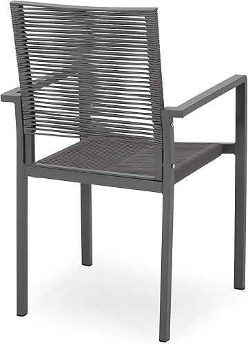 Miniatura 8 de Great Deal Furniture Jean - Silla de comedor de aluminio moderna para exteriores con asiento de cuerda (juego de 2), gris y gris oscuro