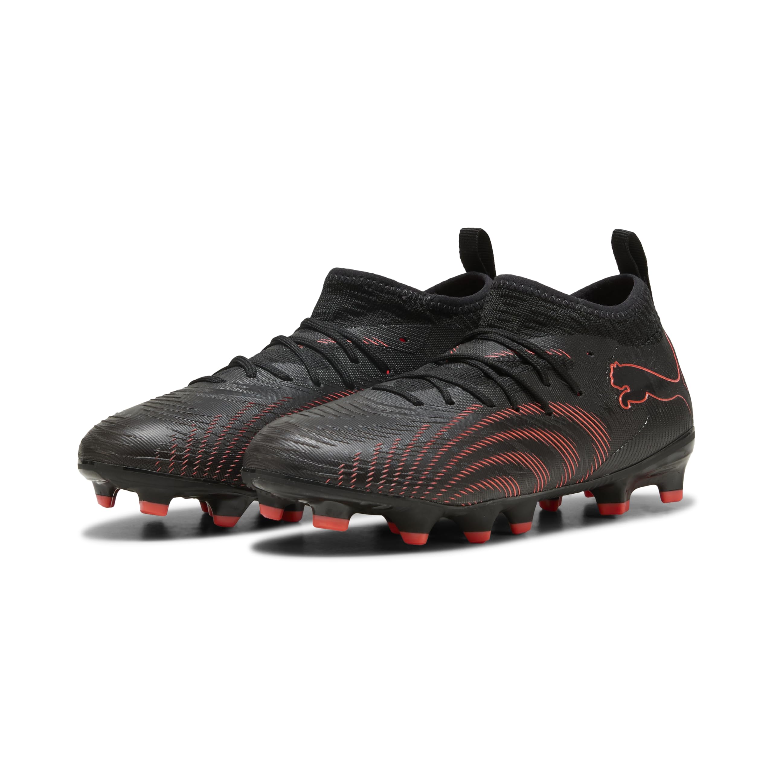 PUMA Future 9 Match FG/AG JR Scarpe da Calcio, Nero-Rosso incandescente, Grigio Forte, 36, Puma Nero Rosso Brillante Grigio Forte, 35.5 EU