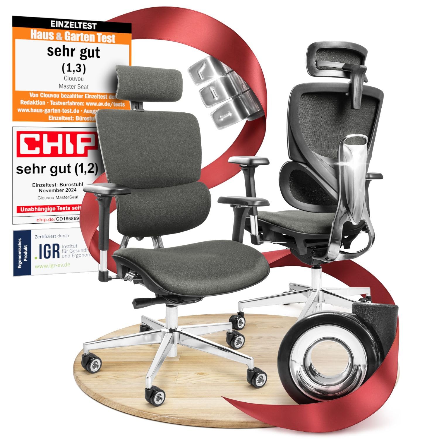 CLOUVOU Bürostuhl MasterSeat Gaming Stuhl – ergonomischer Schreibtischstuhl, QuantumFlex-Gewebe, 150kg, höhenverstellbare Rückenlehne, Phantom Wheels