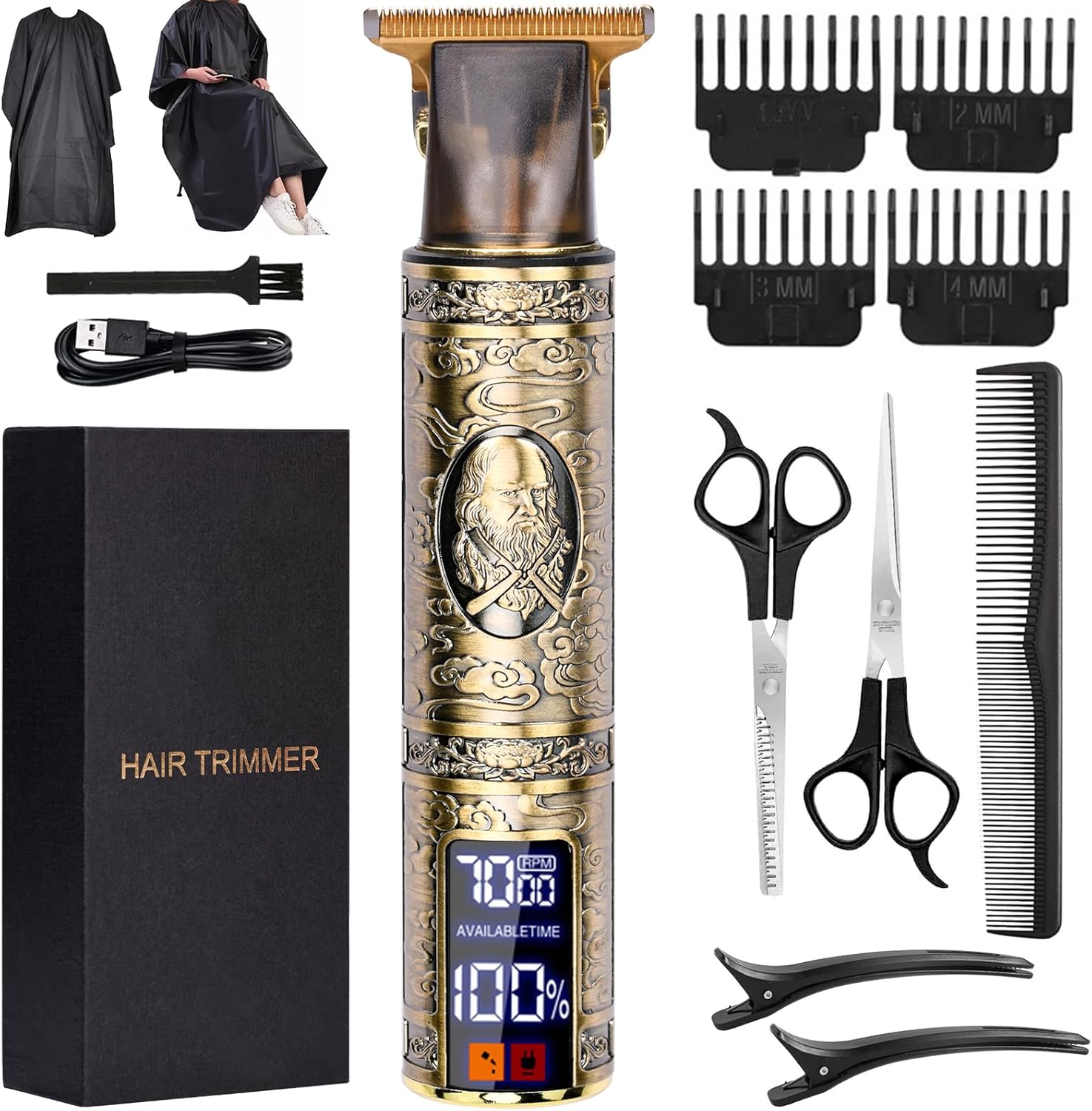 Tondeuse voor heren, draadloos, met waterdicht T-lemmet en led-display, baardtrimmer voor heren, scheerapparaat, baardtrimmerset voor de kapsalon en het gezin