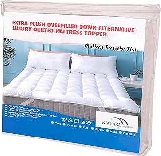 Niagara Mattress Topper Twin - Microfiber Fabric Mattress Pad - Thick Breathable Pillow Top Mattress Pad for Back Pain Relief - Deep Pocket Fits 8-20 Inches Mattress (39x75 Inches)