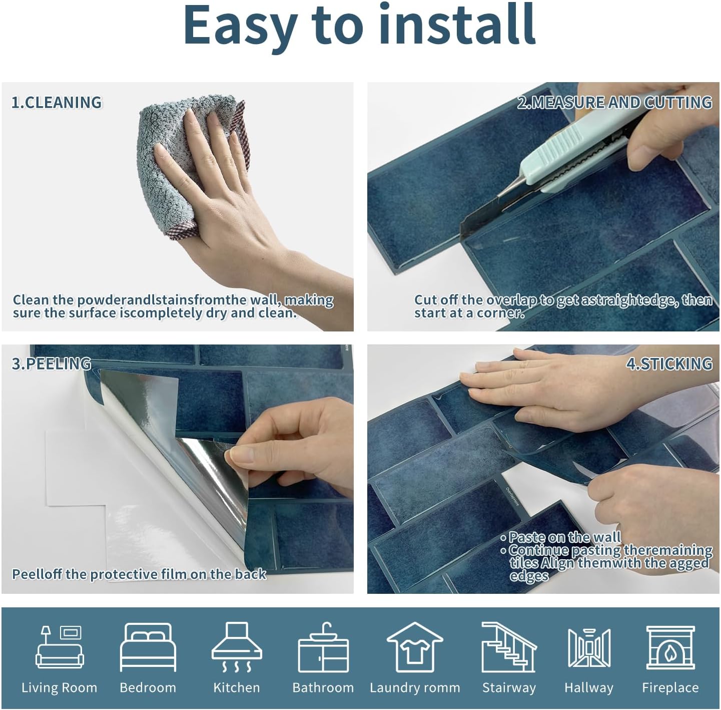 3D Tiles Peel and Stick Backsplash,12 Sheets of 12 x 8.7 Inches Adhesive Wall Tile,Back Splash Stick on Tiles for Kitchen, Bathroom, Wall Tile Agadir Blue