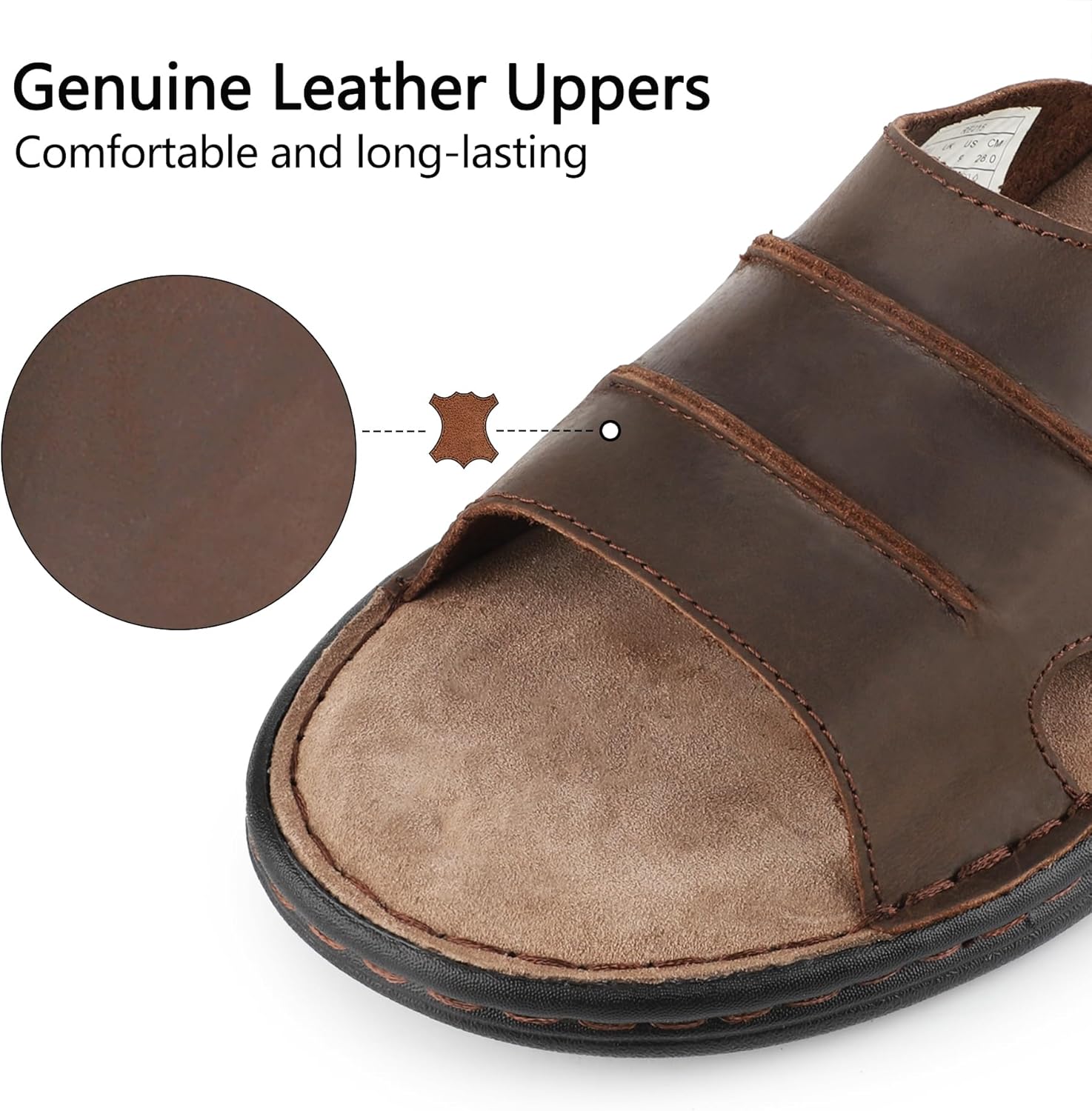 riemot Mens Leather Slide Sandals Comfortable Lightweight Summer Beach Slides with Memory Foam Footbed Casual Walking Cushioning Slip on Sandal Indoor & Outdoor US 9-14 - Image 3