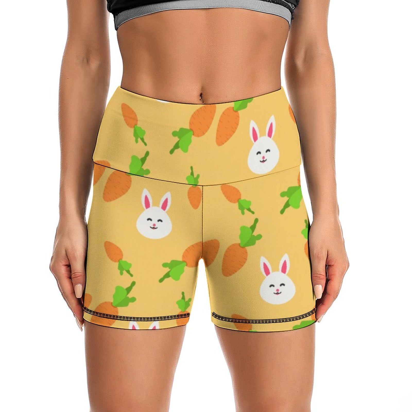 JYYAU Cute Bunny and Carrot Pattern High Waist Yoga Shorts for Women Athletic Shorts Leggings Running Pants Black