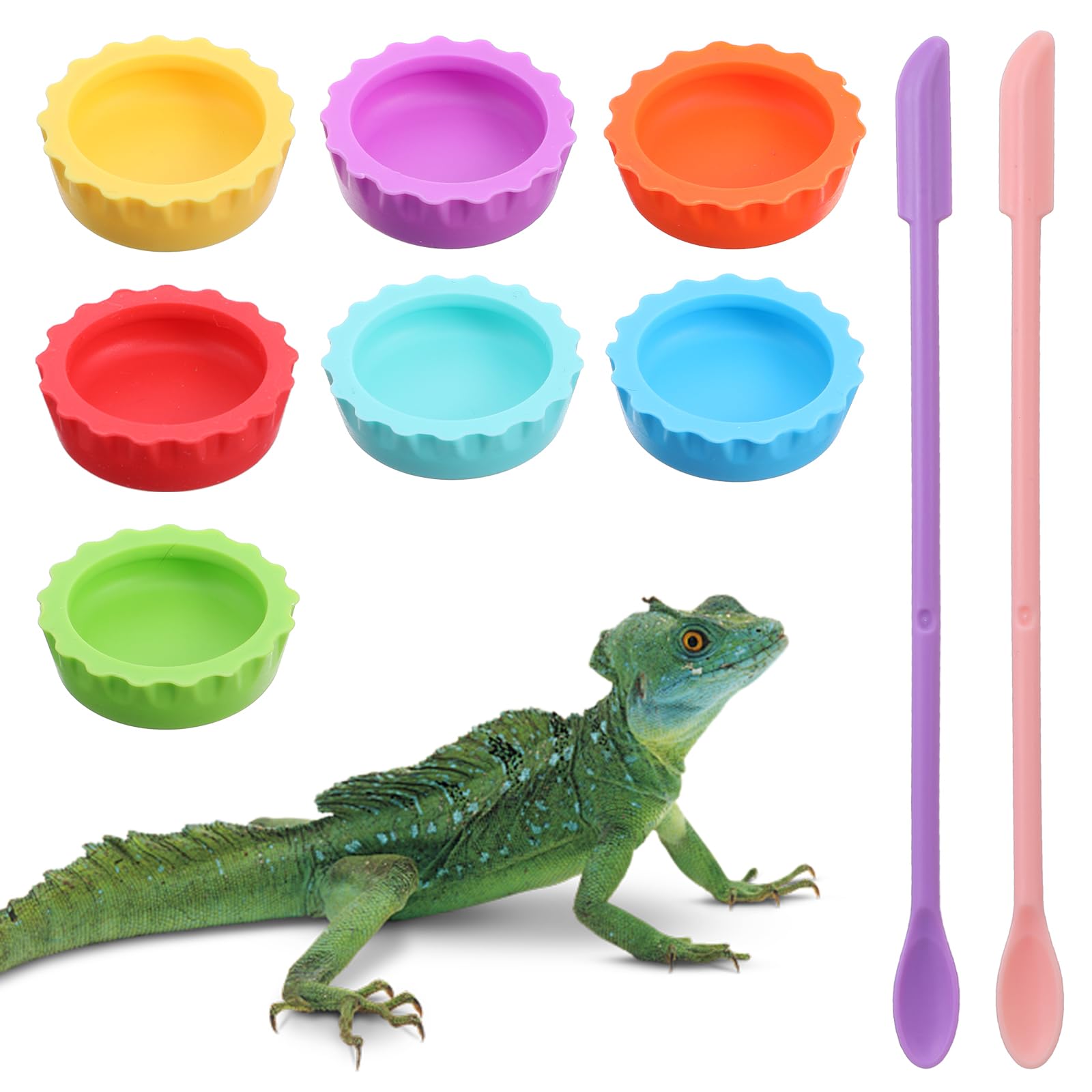 9 Pcs Crested Gecko Food and Water Bowl Reusable Silicone Reptile Feeding Cup Small Reptile Food Dish Gecko Feeder Corner Water Bowl Habitat Tank Starter Accessories for Hermit Crab Tarantula Isopods