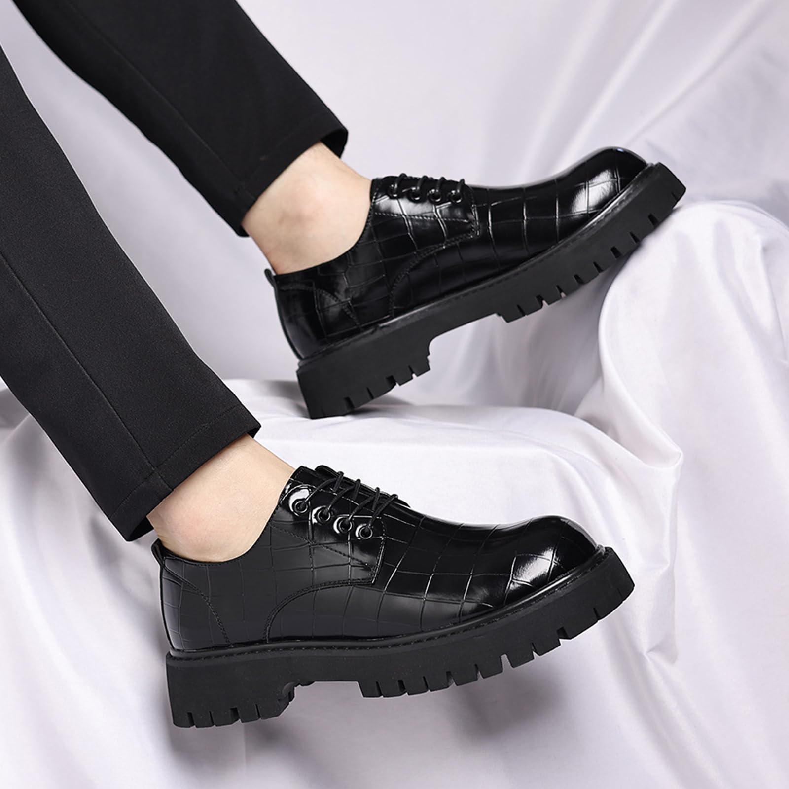 Scarpe Eleganti da Uomo con Lacci | comode, Antiscivolo, in Pelle , Punta Arrotondata, Plateau, Oxford, Festa, Formali