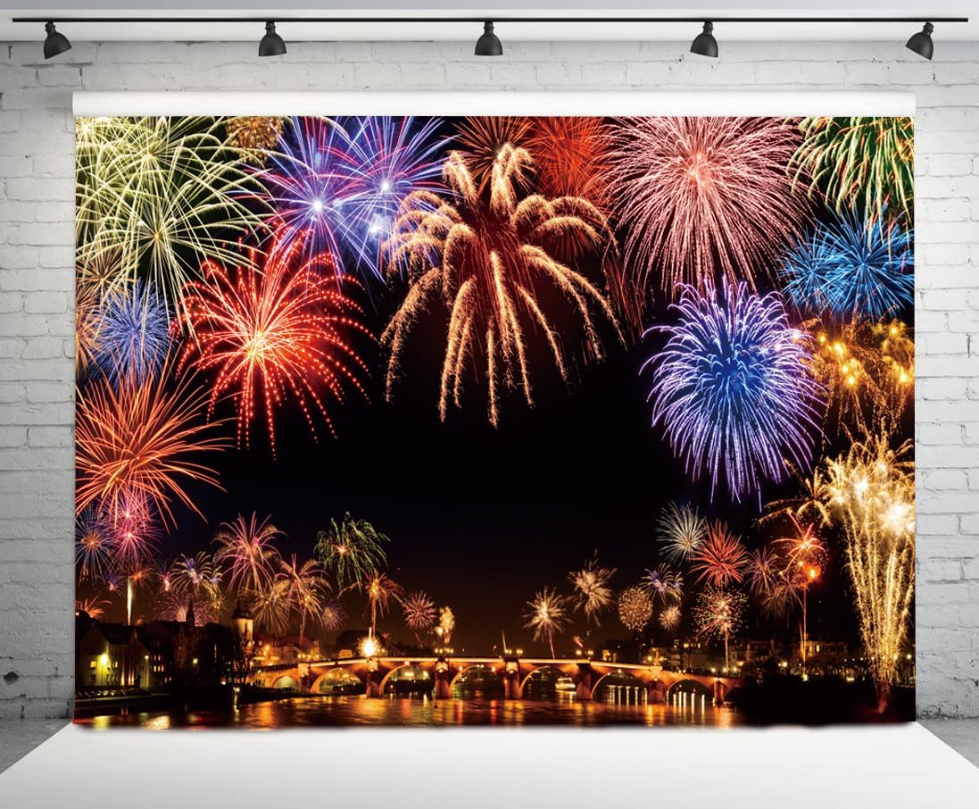 10X8FT Happy New Year Backdrop New Year Eve Sparklers Fireworks Grad Graduation Party Photography Background Family Christmas New Year Festival Celebration Wedding Photo Props DH-952