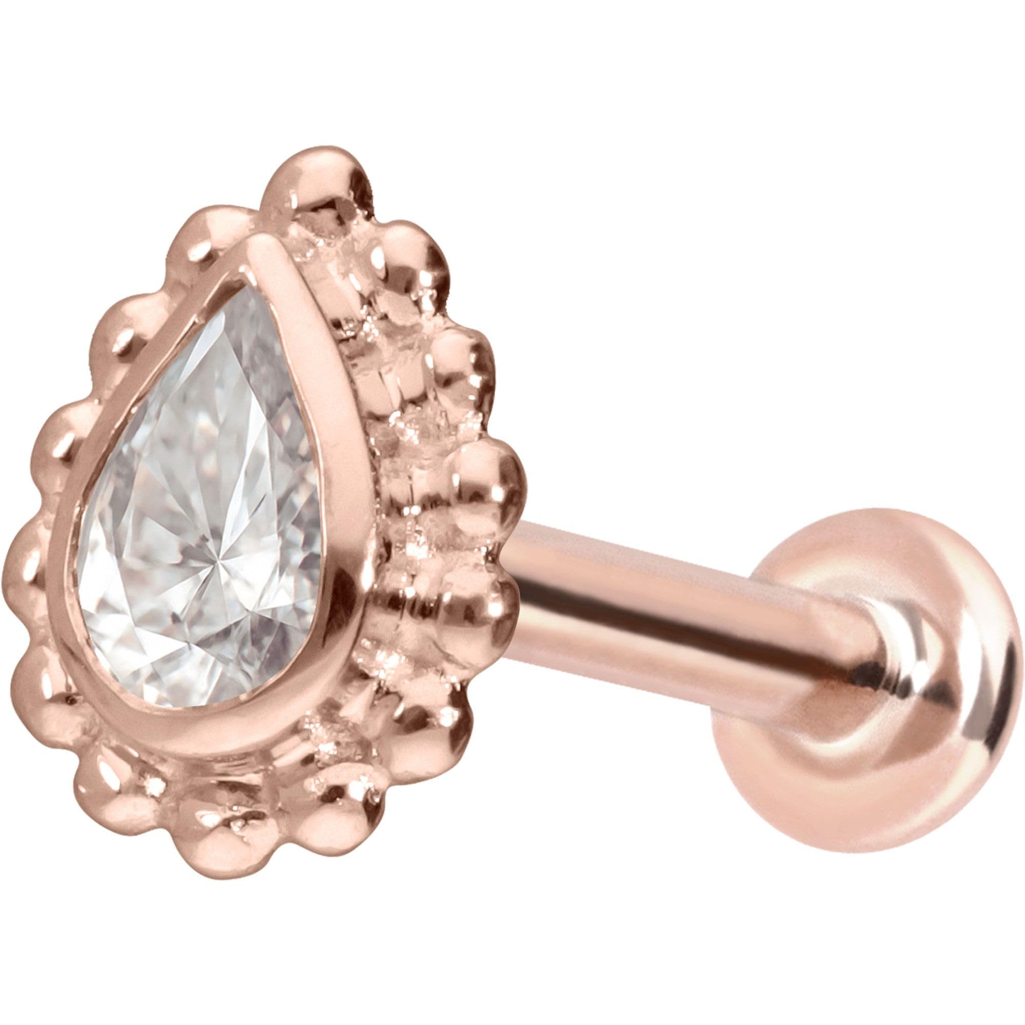 PIERCINGLINE Piercing Stecker 14 Gold Labret mit Innengewinde MOISSANIT-TROPFEN + KUGELN 585er Gold - Roségoldfarben, Goldfarben, Silberfarben
