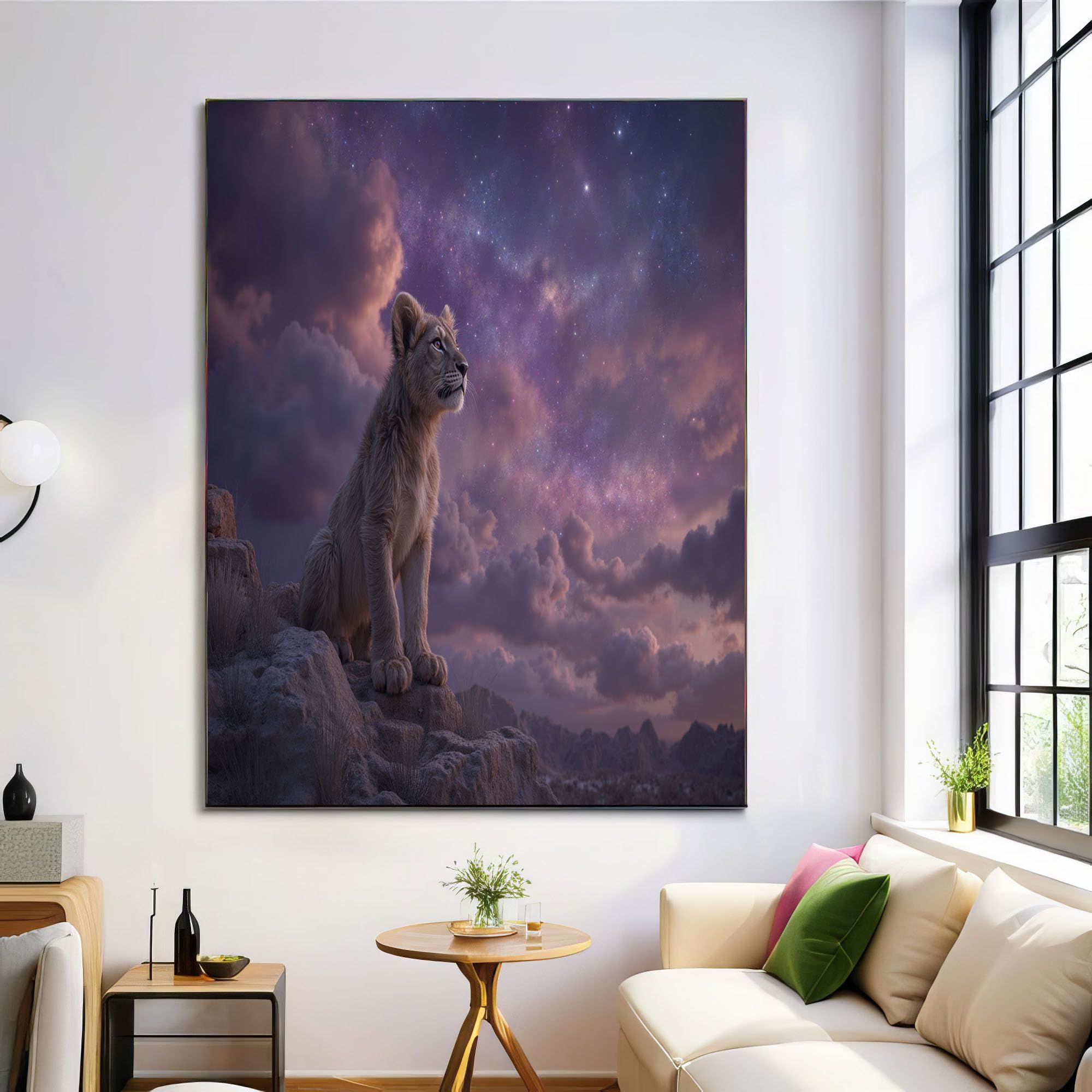 Tableau lion ciel étoilé violet de haute qualité d'impression 60x90cm - 8