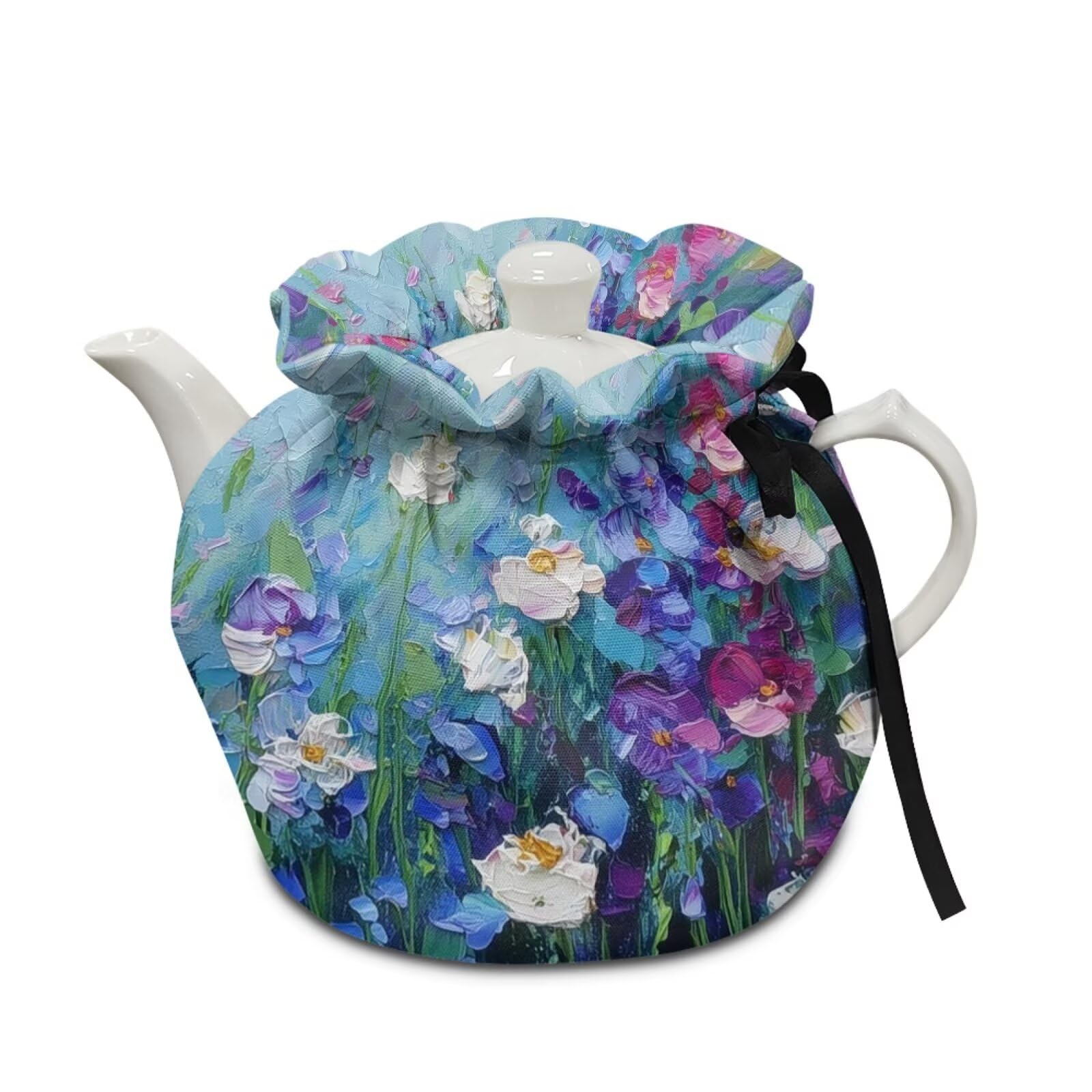Tea Cosy for Teapot Insulated Watercolor Flower Print Tea Kettle Cover Insulation and Keep Warm Portable Teapot Cozy Breakfast Warmer with Drawstring Breakfast Warmer Kitchen Decor