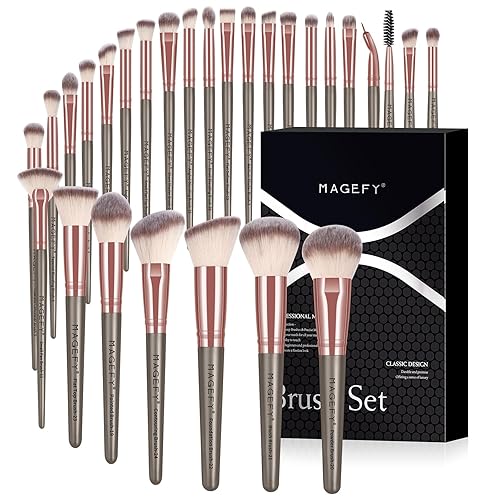 Brochas de maquillaje, 28 piezas de brochas de maquillaje profesionales de alta calidad sintética para la cara, rubor, sombra de ojos puntiaguda,