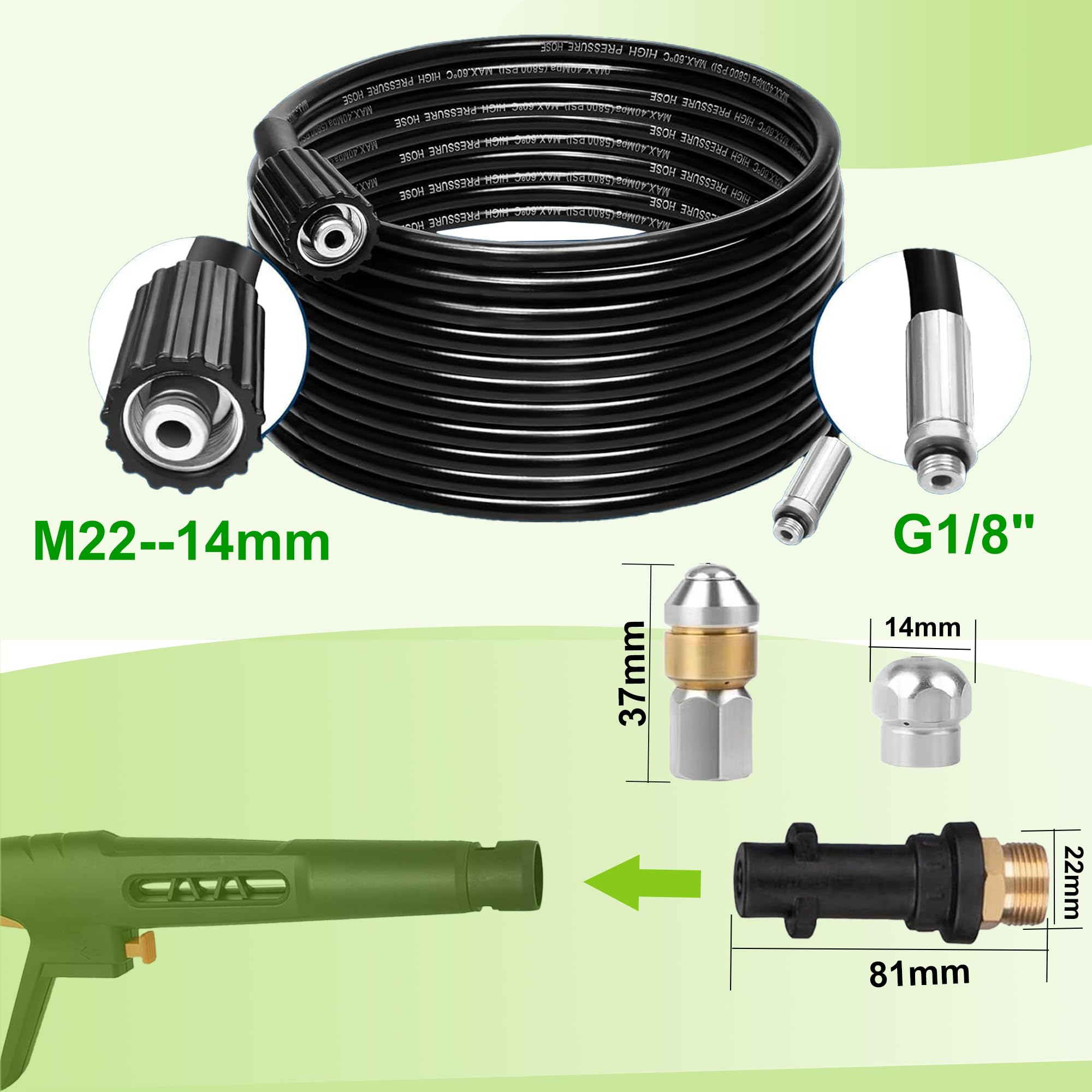 Tuyau De Vidange 15m Pour Nettoyeur Haute Pression - Compatible Kärcher K2 à K7, Avec Buse à Ressort Pour égouts