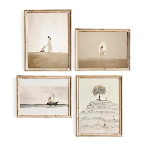 Set of 4 Bible Story Wall Art, Christian Wall Art, Jesus Wall Decor, Christian Wall Decor, Sunday School Decorations for Classroom, Christian Gifts
