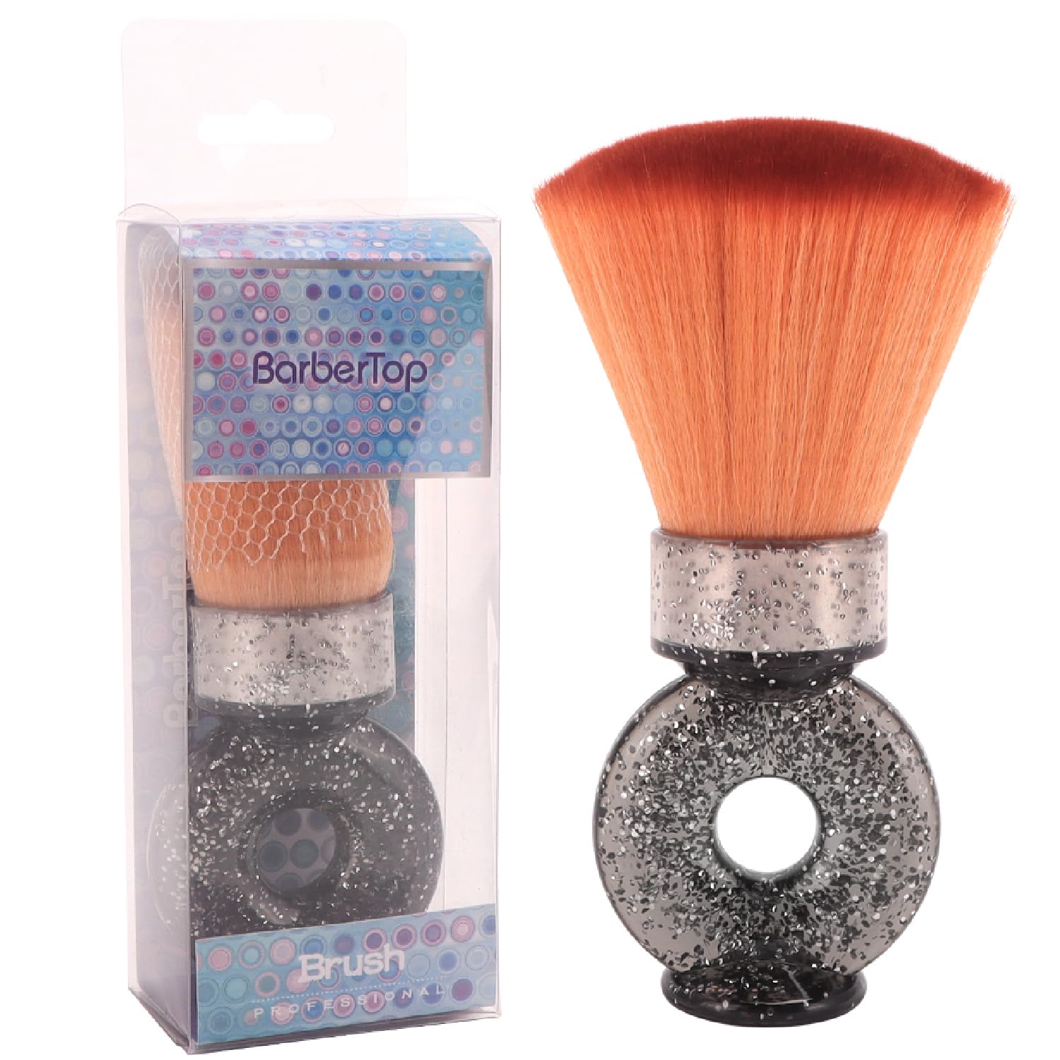 Neck Duster Brush for Barber Hair Cutting Cleaning, Ring Handle Salon Tool Soft Brush to Remove Broken Hair from Neck Face Ears Large Brushes (Orange + Black)