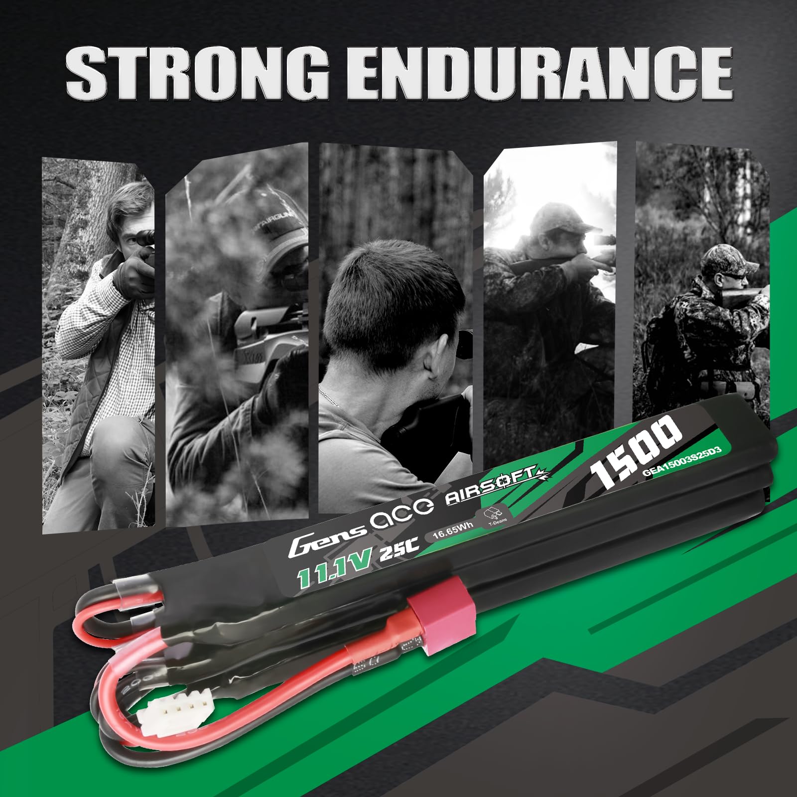 Gens Ace Batería LiPo 11,1 V 1500 mAh 25C 3S1P Batería Triple Dividida con Conector Deans (T-Deans), Compatible con Réplicas de Airsoft AEG