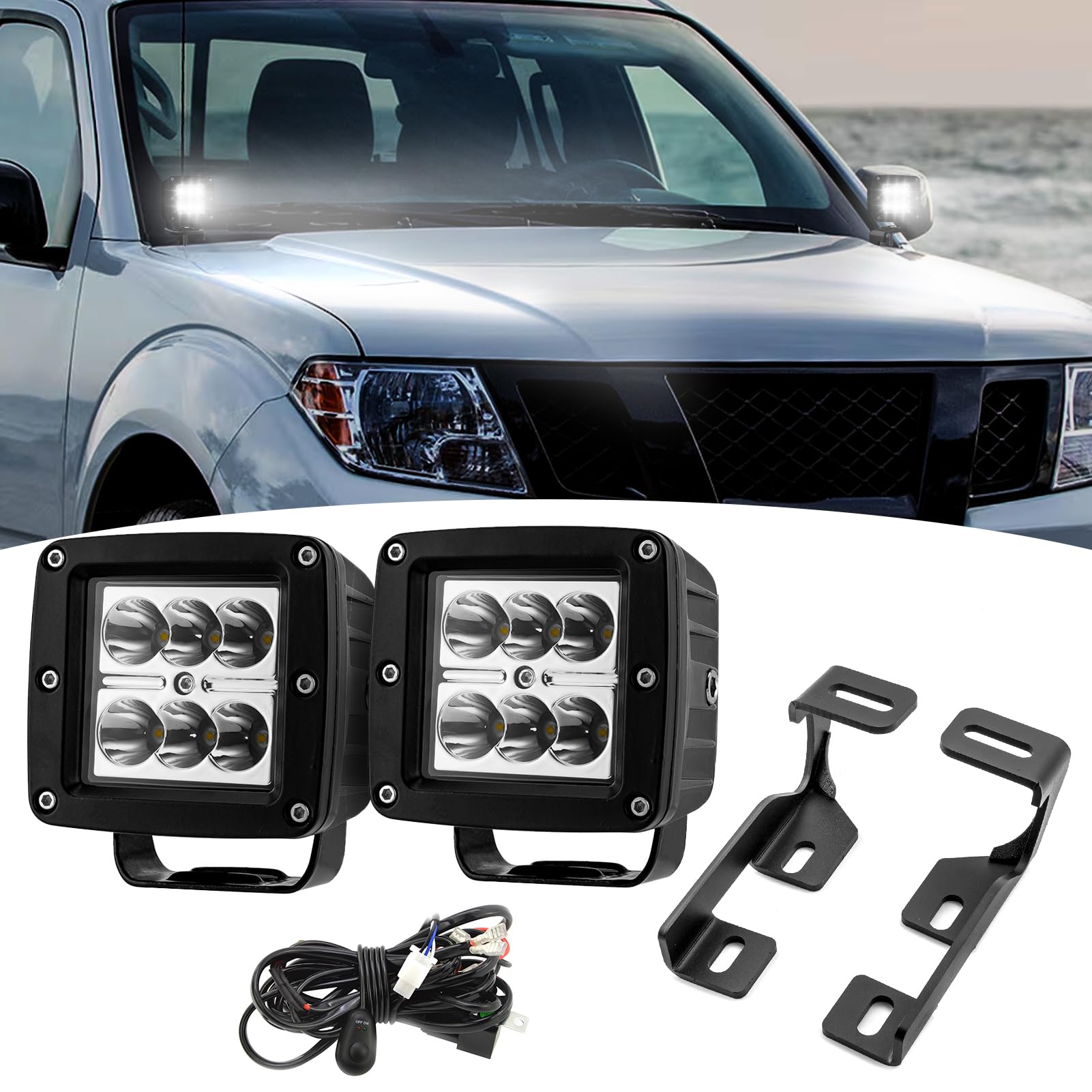 IJDMTOY AddOn Dual Pod Light Mounting Brackets For Truck Suv Hood Hinge Or Apillar Mount Led Pod Light System - View #2