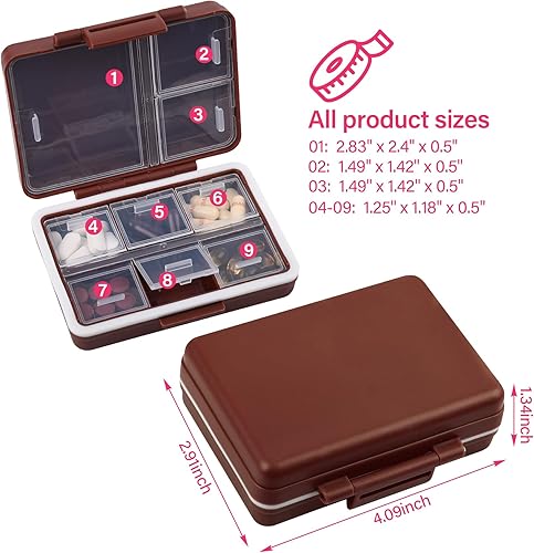 Miniatura 2 de Organizador de píldoras de 9 rejillas, pastillero portátil, compartimentos de gran capacidad, contenedor de píldoras de viaje, dispensador de