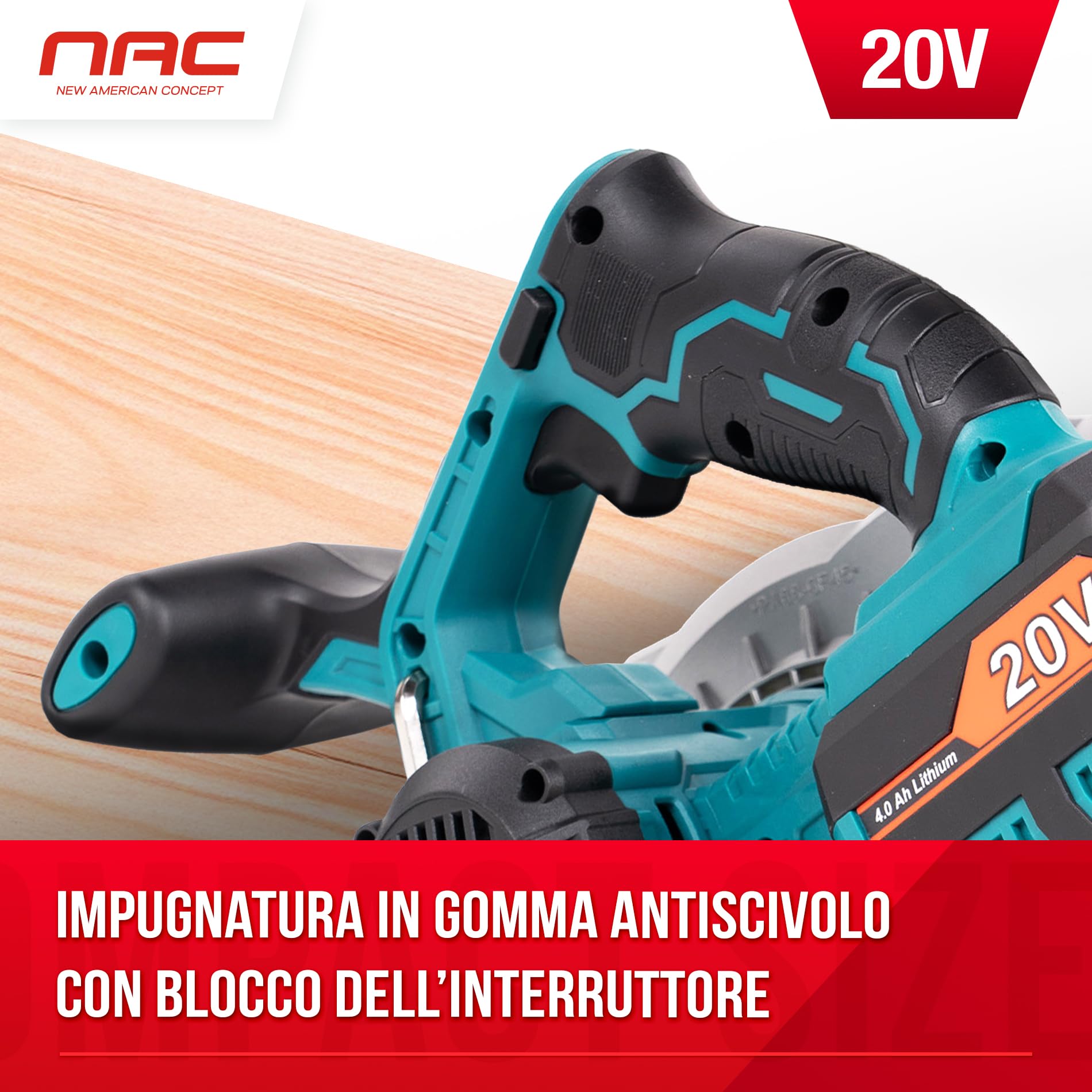 NAC NEW AMERICAN CONCEPT Sierra Circular Manual con Láser de Guía - Sierra Circular a Batería con Sistema de Extracción de Polvo y Virutas - Sierra de Inmersión sin Baterías ni Cargador