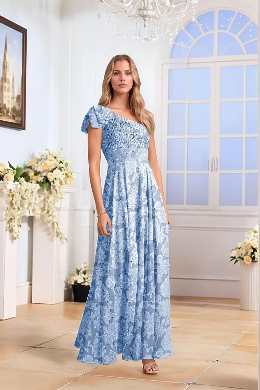 Sonlay One Shoulder Chiffon Bridesmaid Dresses Pleated Evening Gown for Women Formal Long Wedding Guest Dress