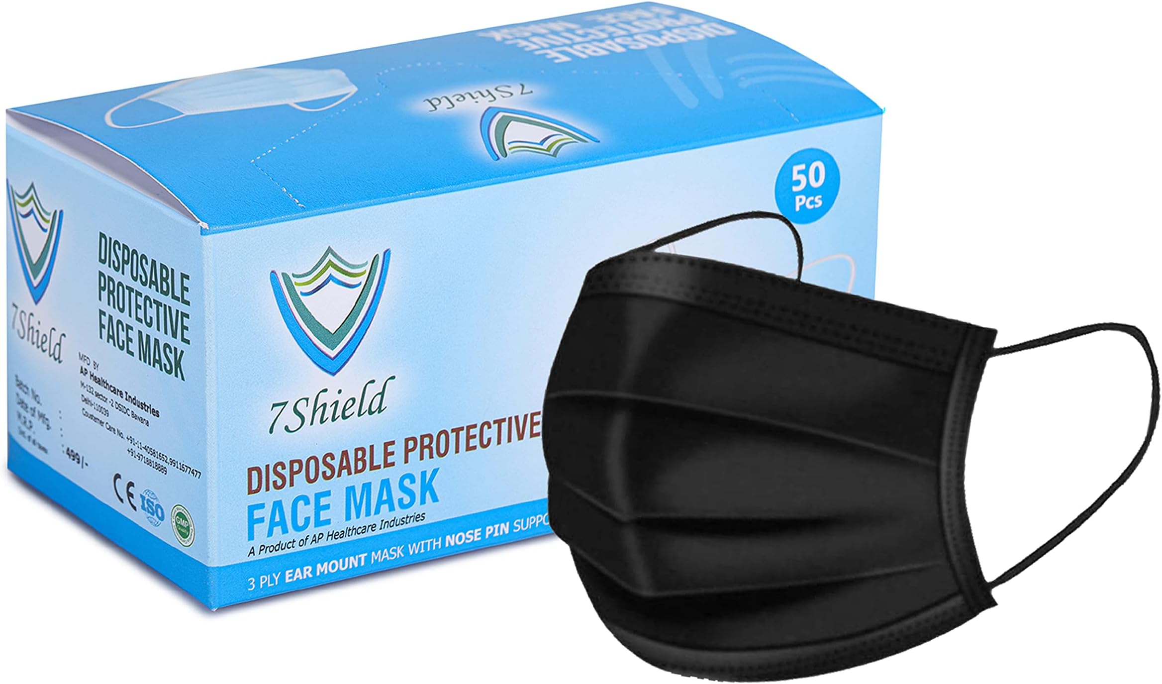 Face Mask | Disposable Safety Masks for Women & Men | ISO CE GMP SITRA Certified Soft Fabric Spandex Earloop strings, Comfortable & Secure Face Masks (Black)