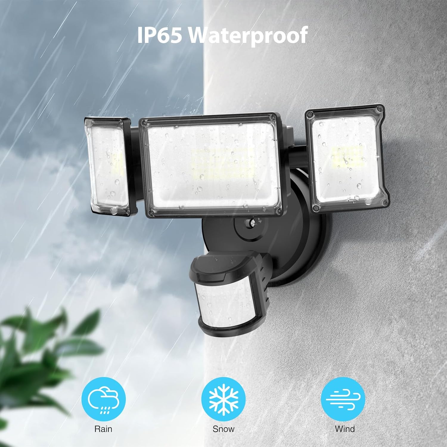 Olafus 75W Motion Sensor Outdoor Light, 2 Pack LED Security Light 7000LM, 6500K Exterior Motion Flood Light with 3 Adjustable Heads, for Outside Garage, Yard, Patio, IP65 Waterproof, Black