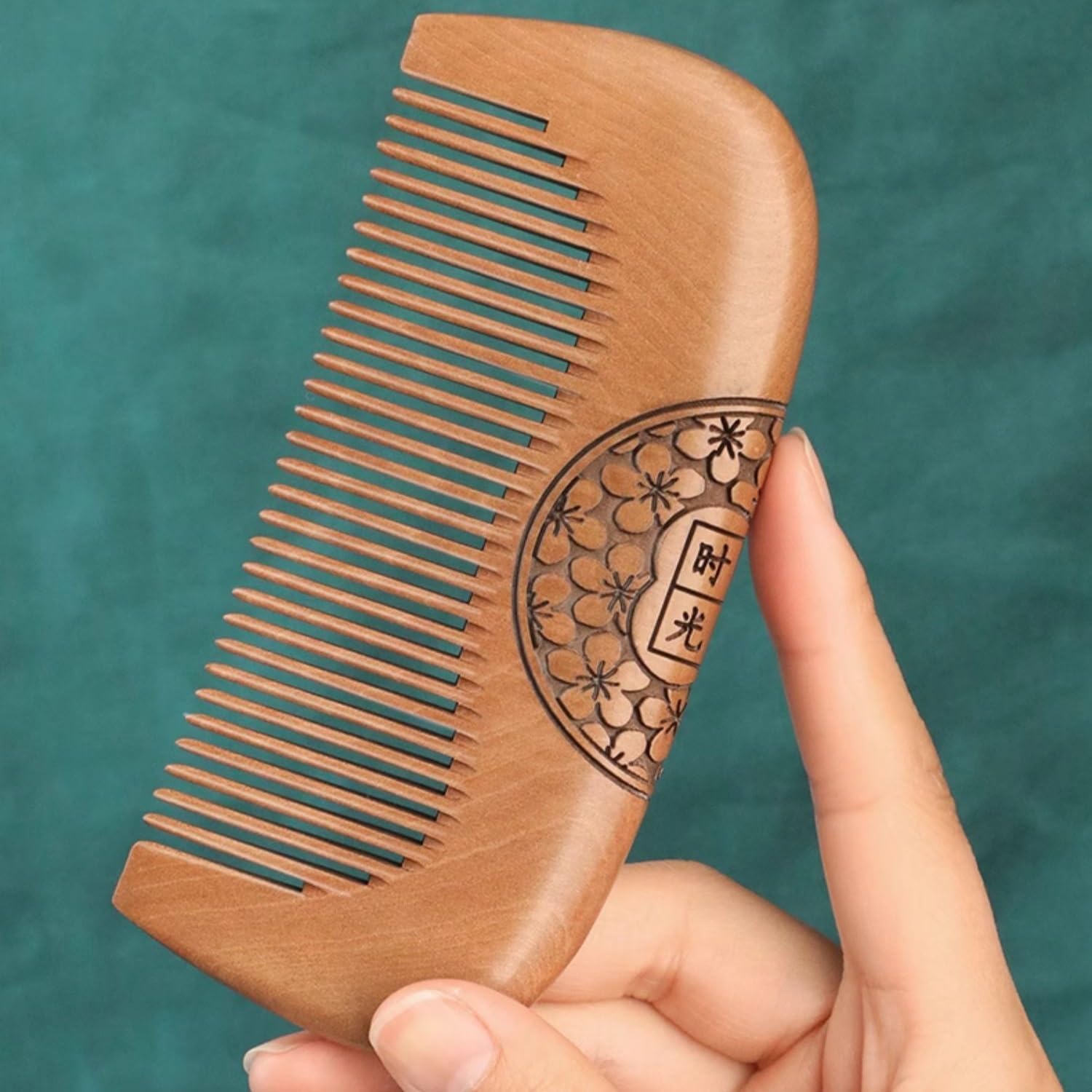 Juego de 2 peines para el Cabello, Peine de Madera de durazno antiestático, peines de Madera de Dientes Finos para desenredar el Cabello para Regalo de Mujer