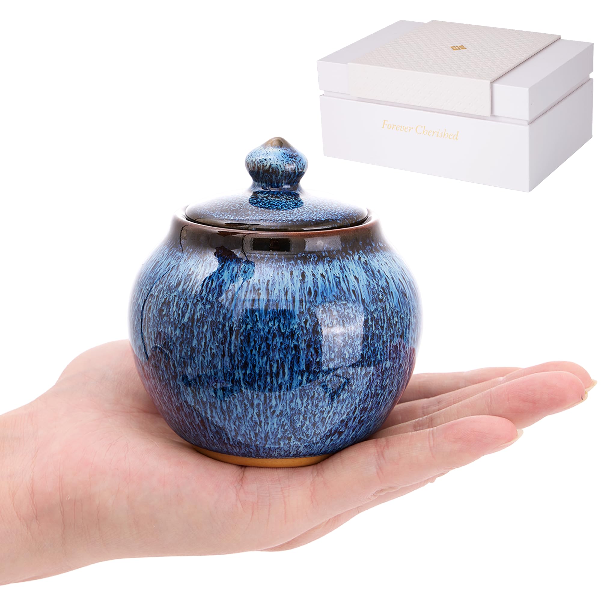 Photo 1 of Lumulyfe Blue Glaze Keepsake Urn with Memorial Box
