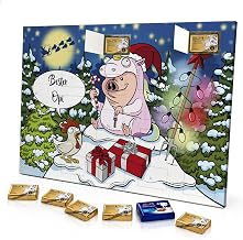 printplanet - Adventskalender mit Namen Bester Opi - Gefüllt mit Lindt Premium Schokolade - Motiv Weihnachts-Schweinhorn
