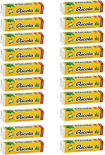 iChuches- Caramelos Ricola tick 20unidades 31.5gr de abores limón melisa, original, menta extrafuerte. Caramelos balsamicos. (Original stick 20u)