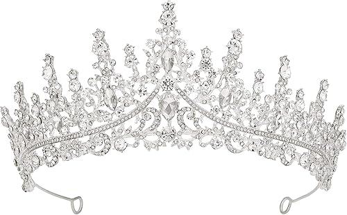 Miniatura 8 de SWEETV Tiara de boda de circonita cúbica para novia y niñas de flores, diadema de tiara de princesa, corona de novia, accesorios para el cabello de