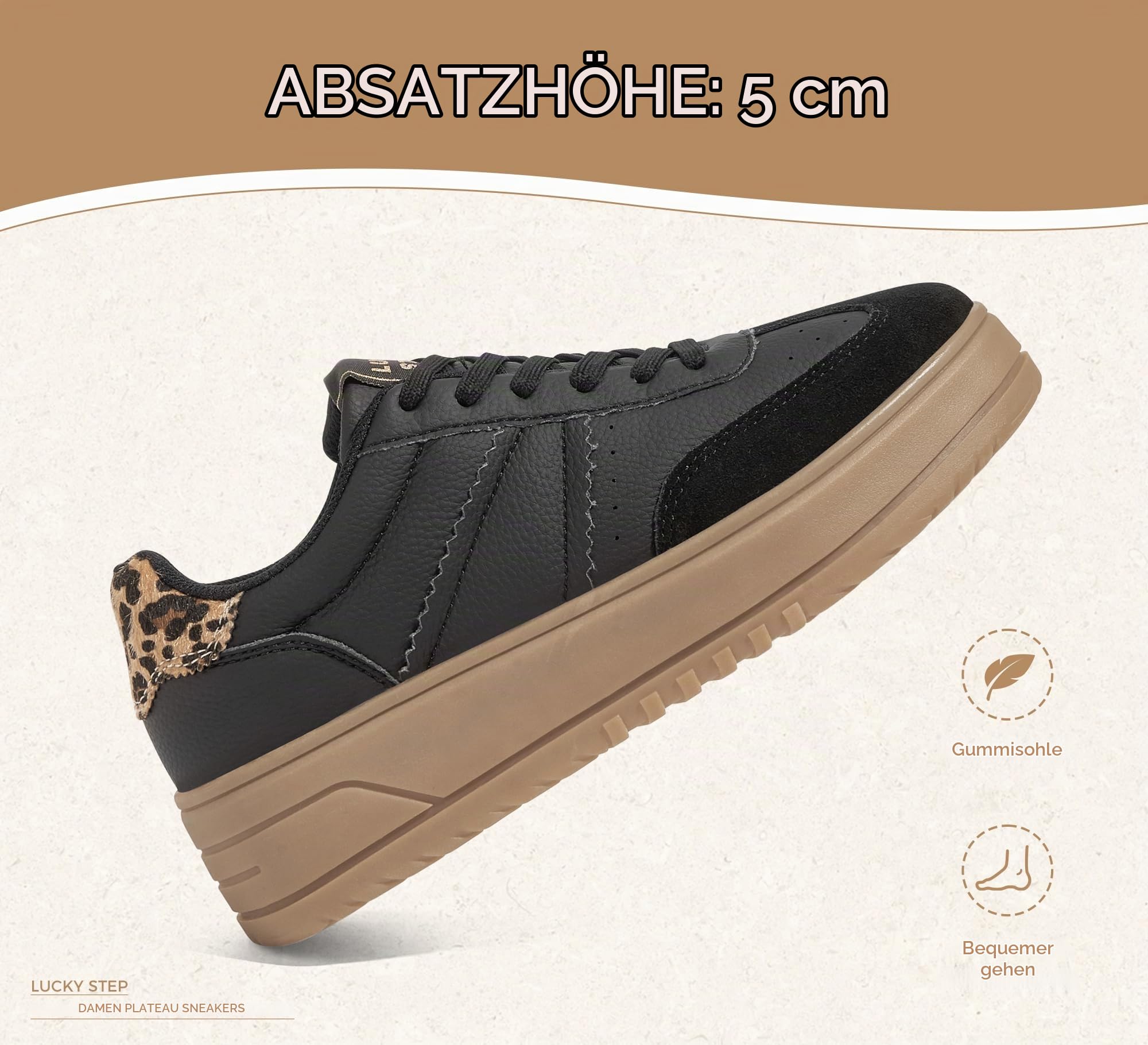 LUCKY STEP Damen Plateau-Sneakers mit Schnürung | Bequeme Freizeitschuhe mit Dicker Gummisohle aus Kunstleder | Low-Top Design für Stadt, Alltag & Sport
