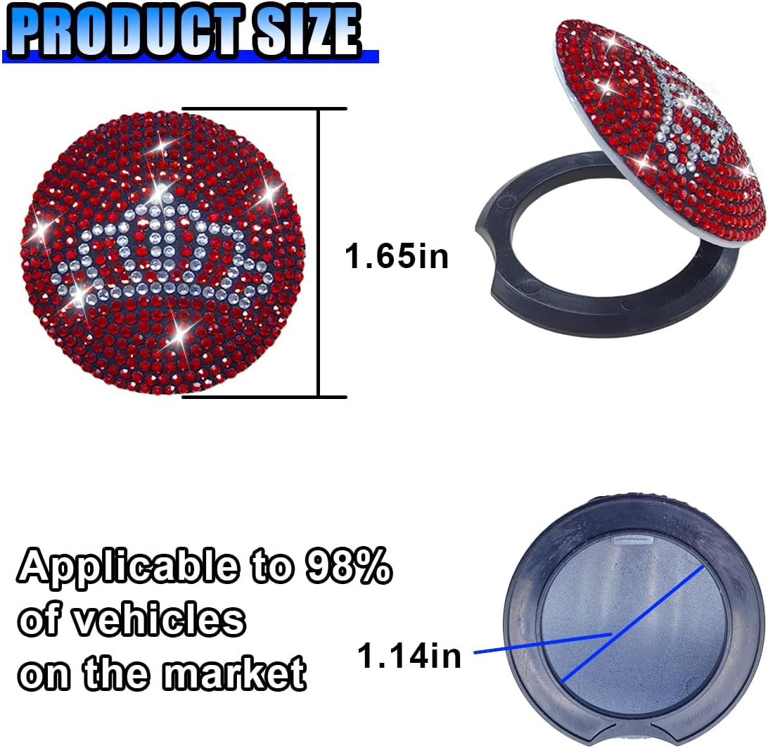 Bling Car Push to Button Cover, Rhinestone Ignition Button Protective Cap, Diamond Engine Start Button Stickers, Universal Car Interior Decor Accessories for Women Girls (Red) image 2