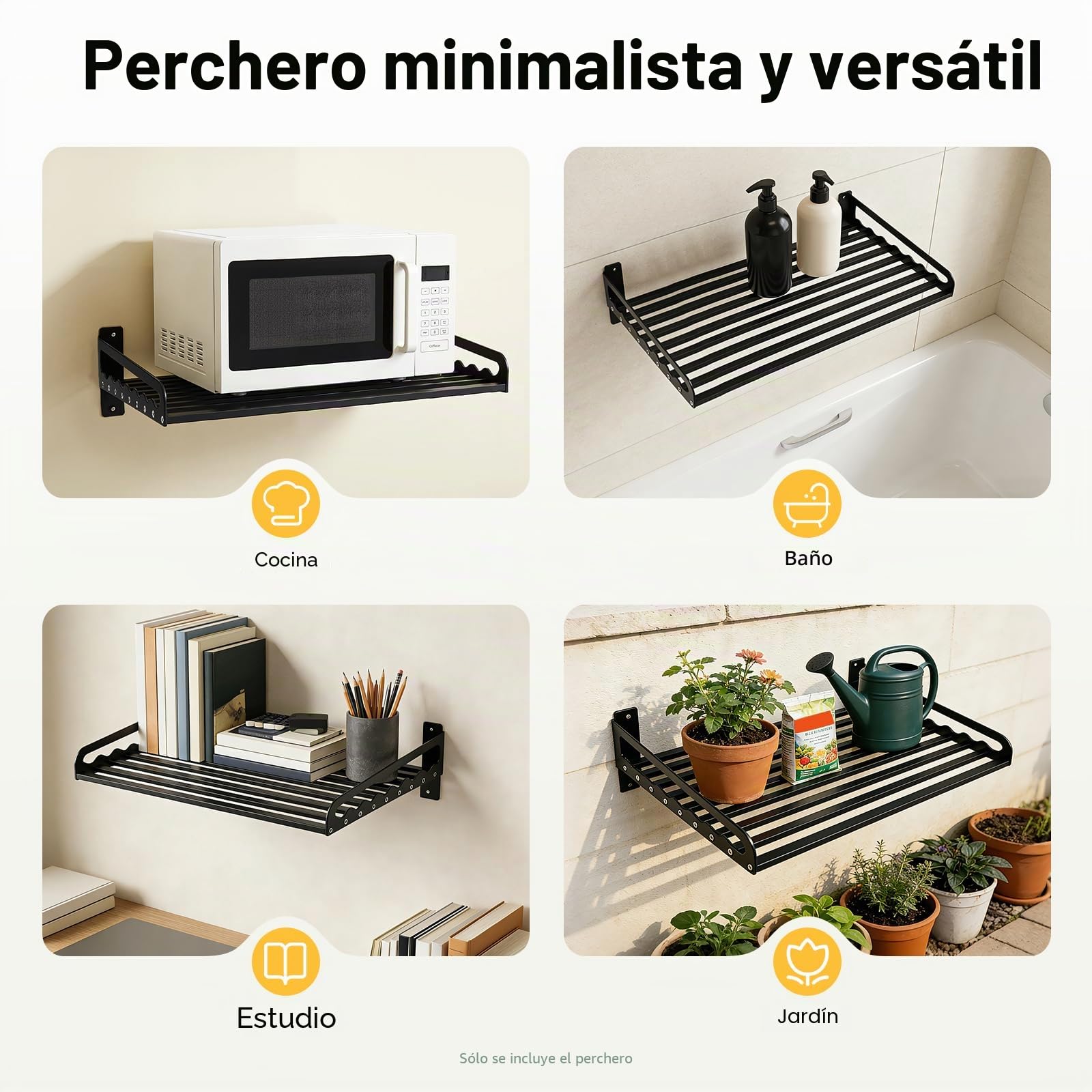 Estante de pared para microondas, de aluminio, color negro, para microondas, soporte de pared, estante para microondas, cocina, 50 x 39,5 cm, perforación