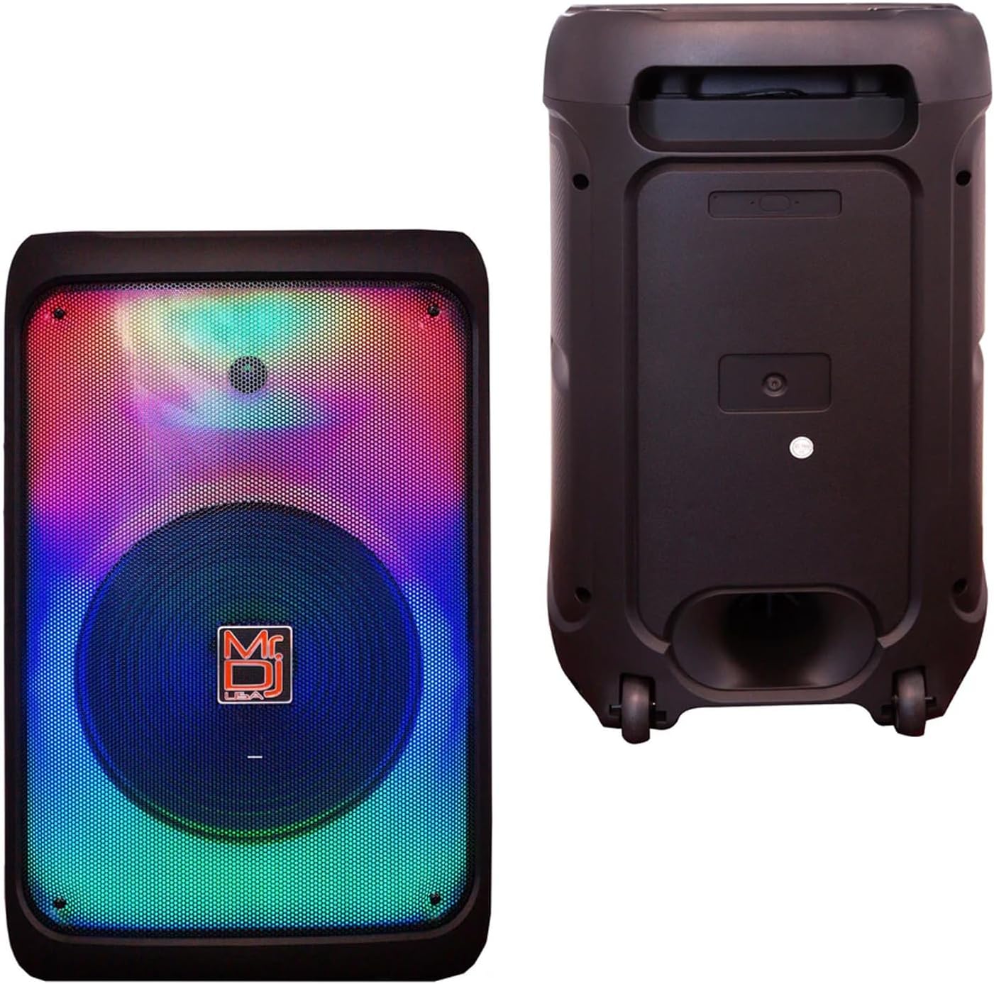 MR DJ USA - CUBE12 12" Rechargeable Portable Bluetooth Karaoke Speaker with Party Flame Lights Microphone TWS USB FM Radio