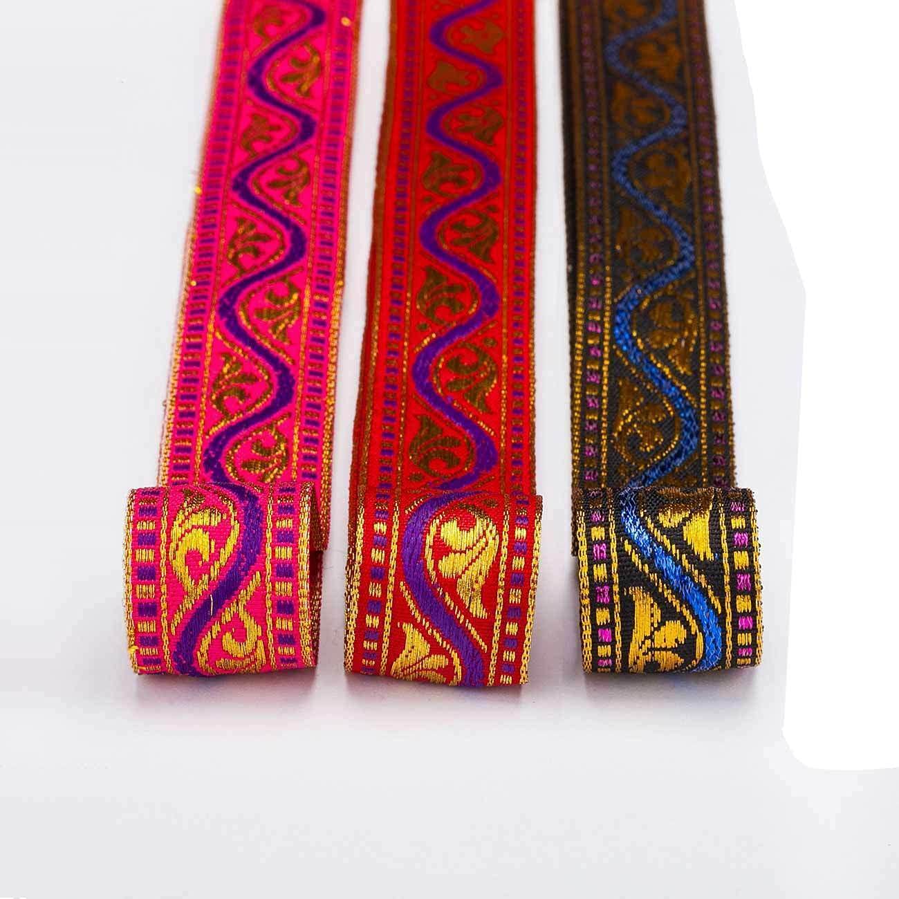 Impresionante Cinta Decorativa India Sari, 2 Cm, Rojo Dorado