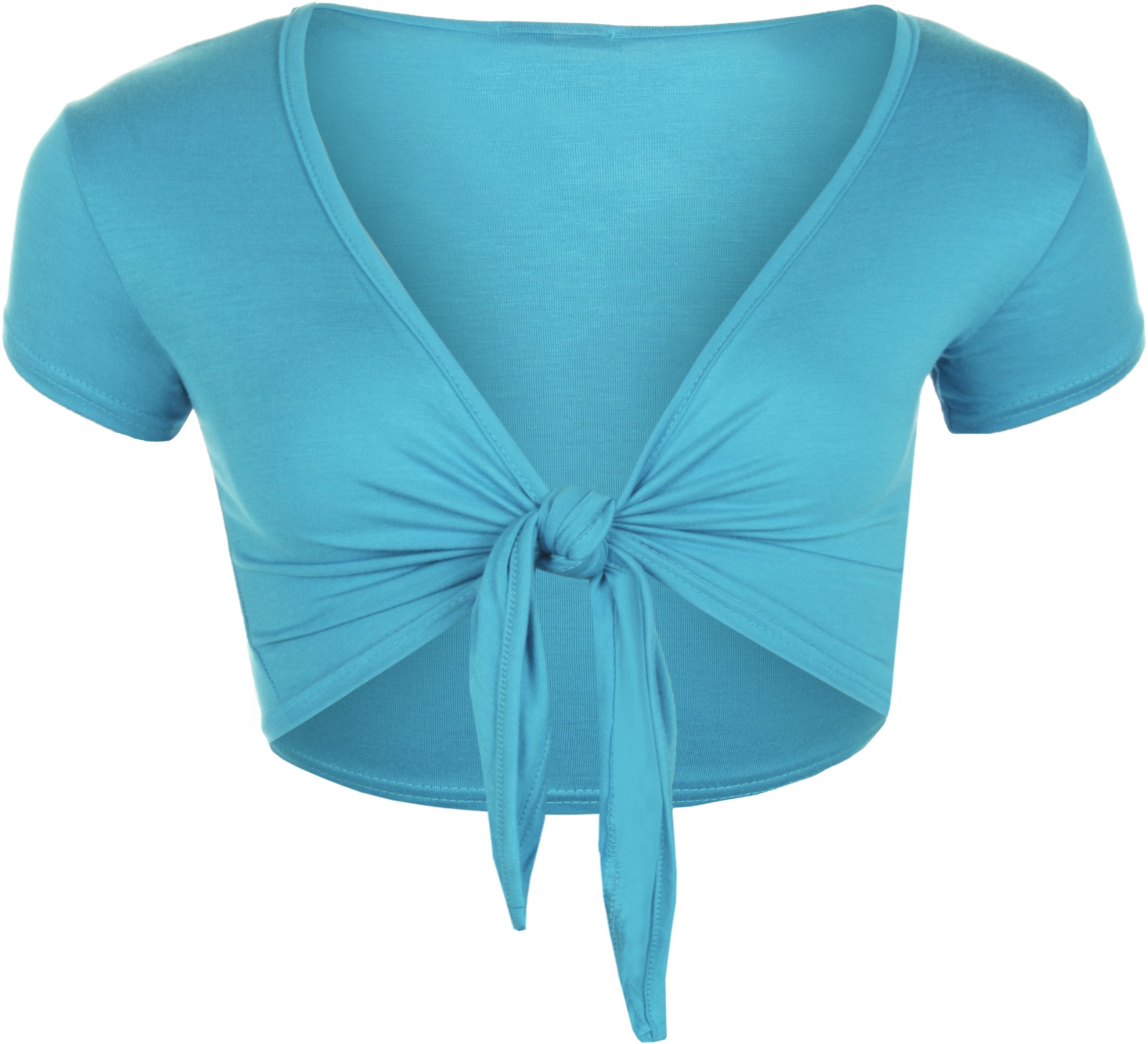 WearAll New Ladies Tie Up Shrug Crop Top Womens Short Sleeve Stretch Open Top Turquoise 20-22