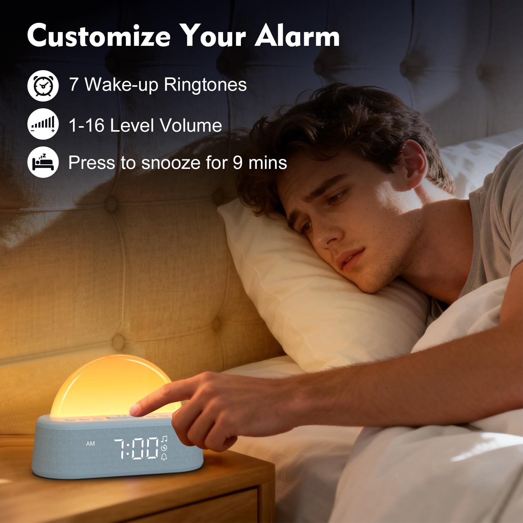 Wake Up Light Sonnenaufgangswecker, weißes Rauschen Soundmaschine mit 30 beruhigenden Klängen