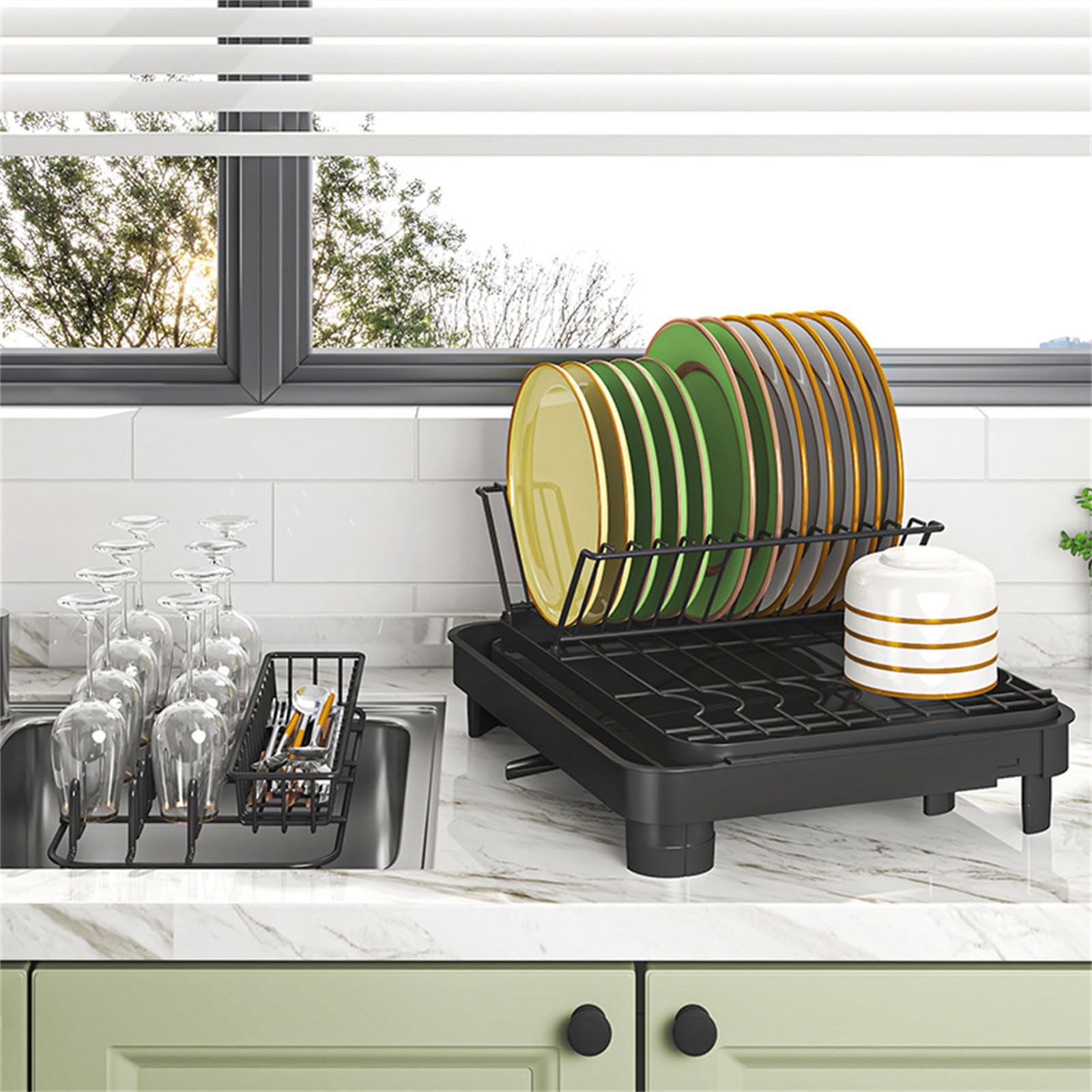 Escurridor eficiente de vajilla con sistemas de drenaje automático, estante de secado para platos y cubiertos, accesorios de cocina, organizador de encimera de cocina