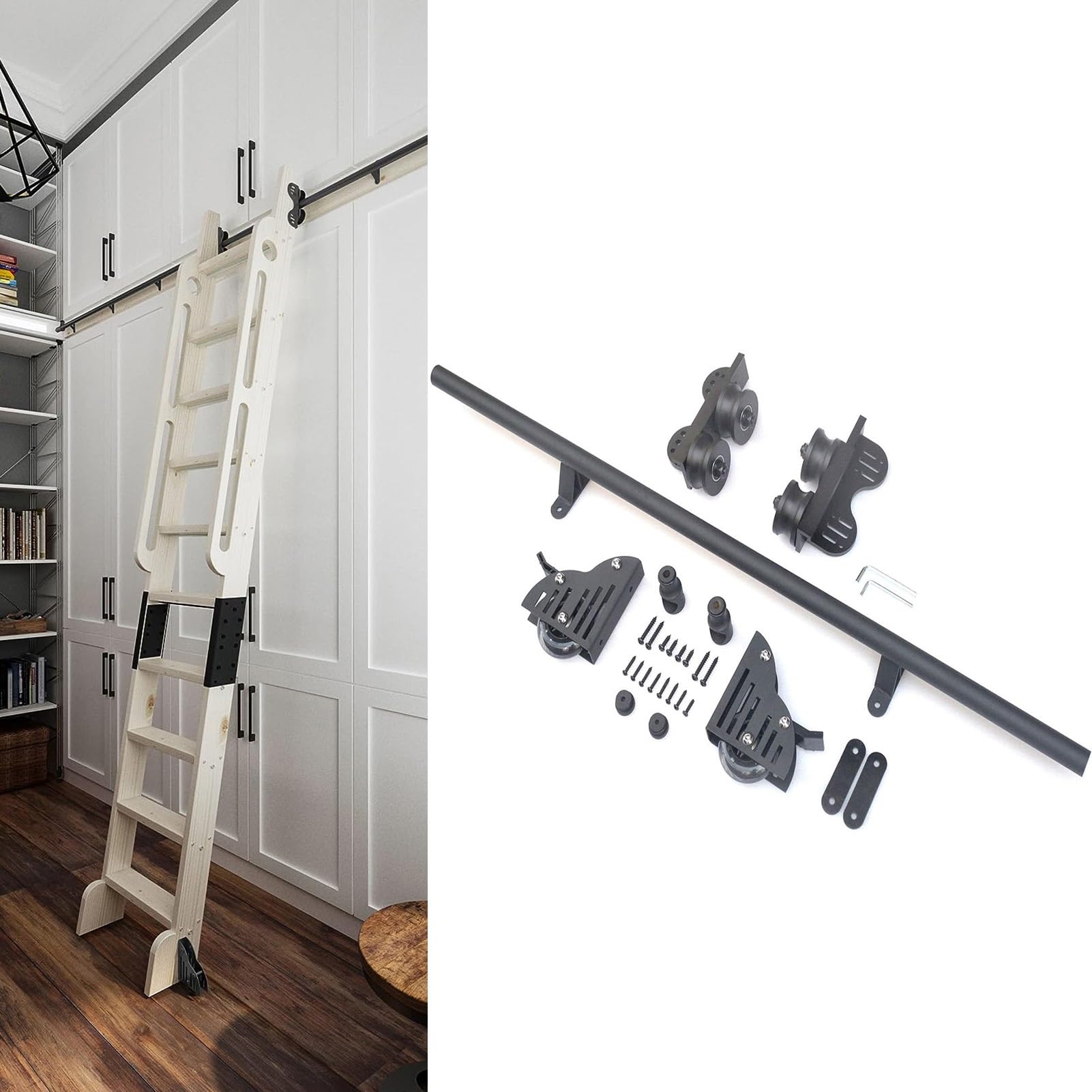 Kit de rails pour échelle de bibliothèque coulissante rétractable en tube rond de 3 à 26 pieds