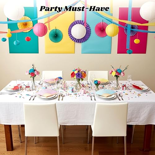 Miniatura 20 de JOHOUSE 12 abanicos de papel blanco de mano – Ventilador de mano plegable de 8.3 pulgadas, ventiladores plegables de mano para mujeres, ventilador