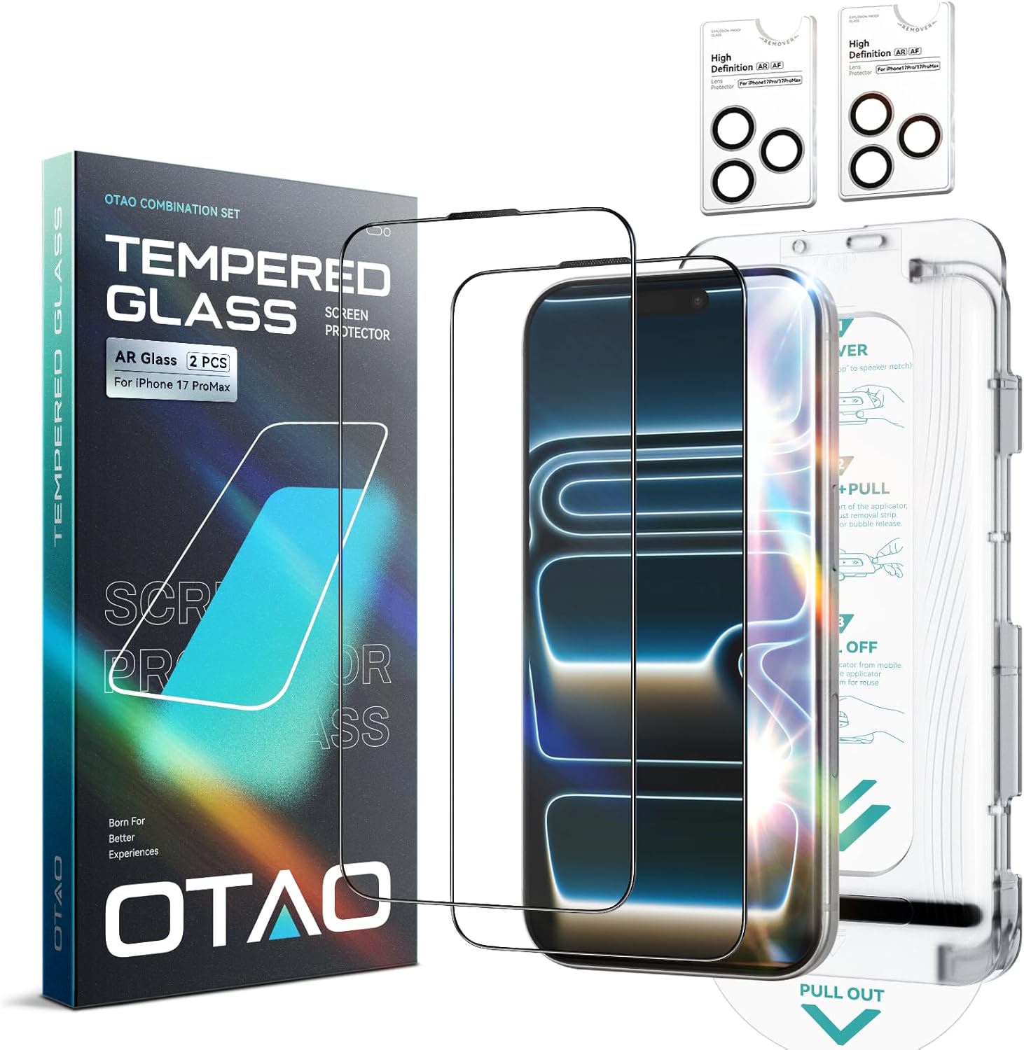 [2+2] AR(Anti-Reflective) Screen Protector for iPhone 17 Pro Max + Camera Lens Protector, [Anti-Glare] 9H+ Tempered Glass with Auto-Align Kit Bubble-Free Installation, Anti-Fingerprint, HD Clear, Case Friendly Transparent iPhone 17 Pro Max