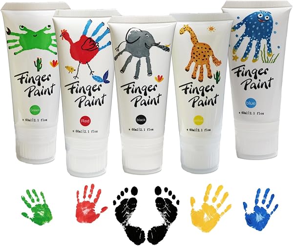 Peinture au Doigt Enfant Lavable 5 Couleurs 60ml/Tube
