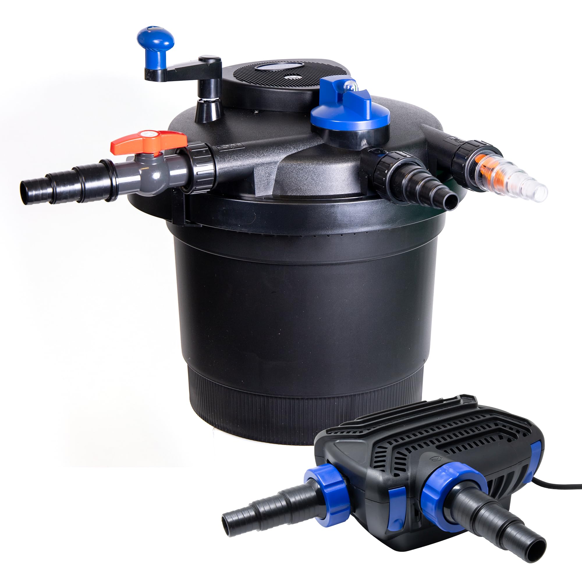Pondlife Teich Filteranlage Set 14, Druckfilter CPF-5000 mit UVC Klärer für Teiche bis 8.000 Liter, 9.000L/h Durchfluss, energiesparende Pumpe CTF-B 2800 inkl. 10m Schlauch